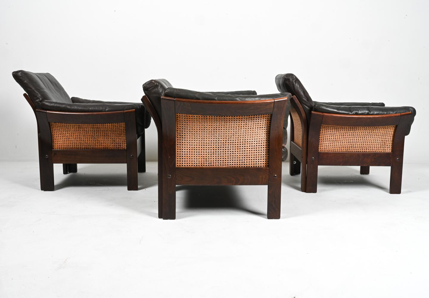 Suite de sièges danoises de 3 pièces en hêtre, canne et cuir, attribuée à Georg Thams en vente 7