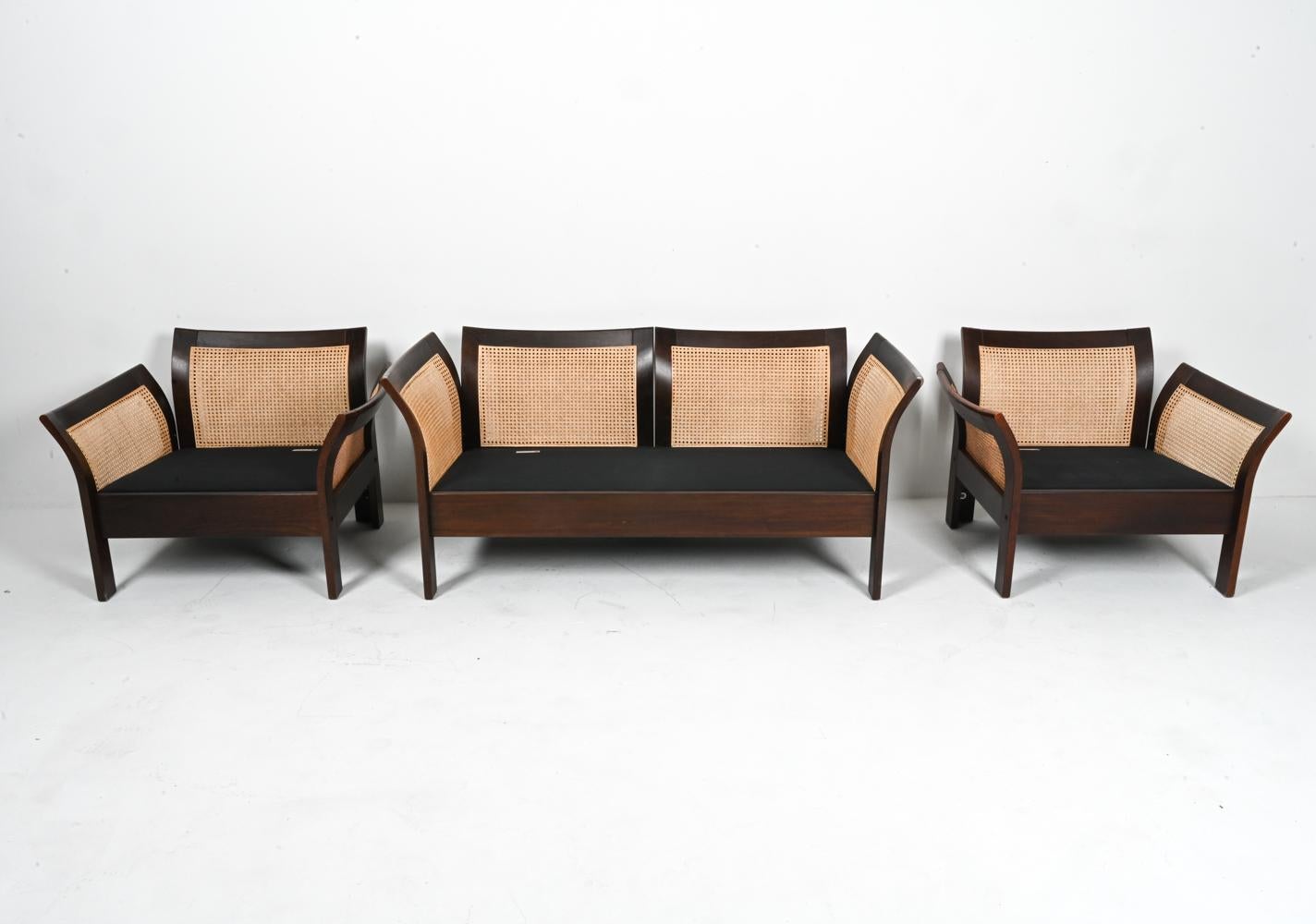 Dänische 3-teilige Sitzgarnitur aus Buche, Schilfrohr und Leder, Georg Thams zugeschrieben im Angebot 10