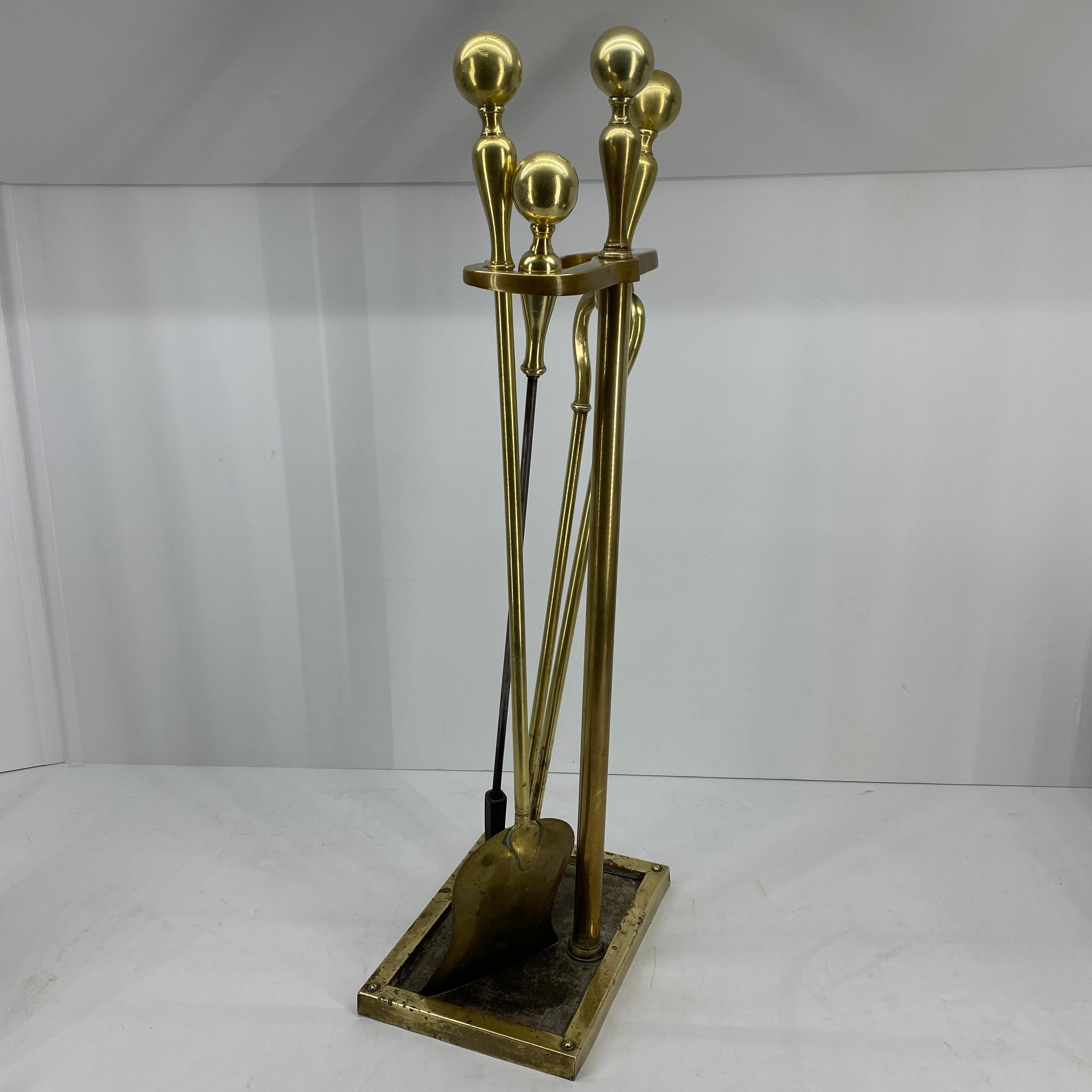Danish 3-Piece Set of Brass Fireplace Tools and Stand, Late 19th Century 6