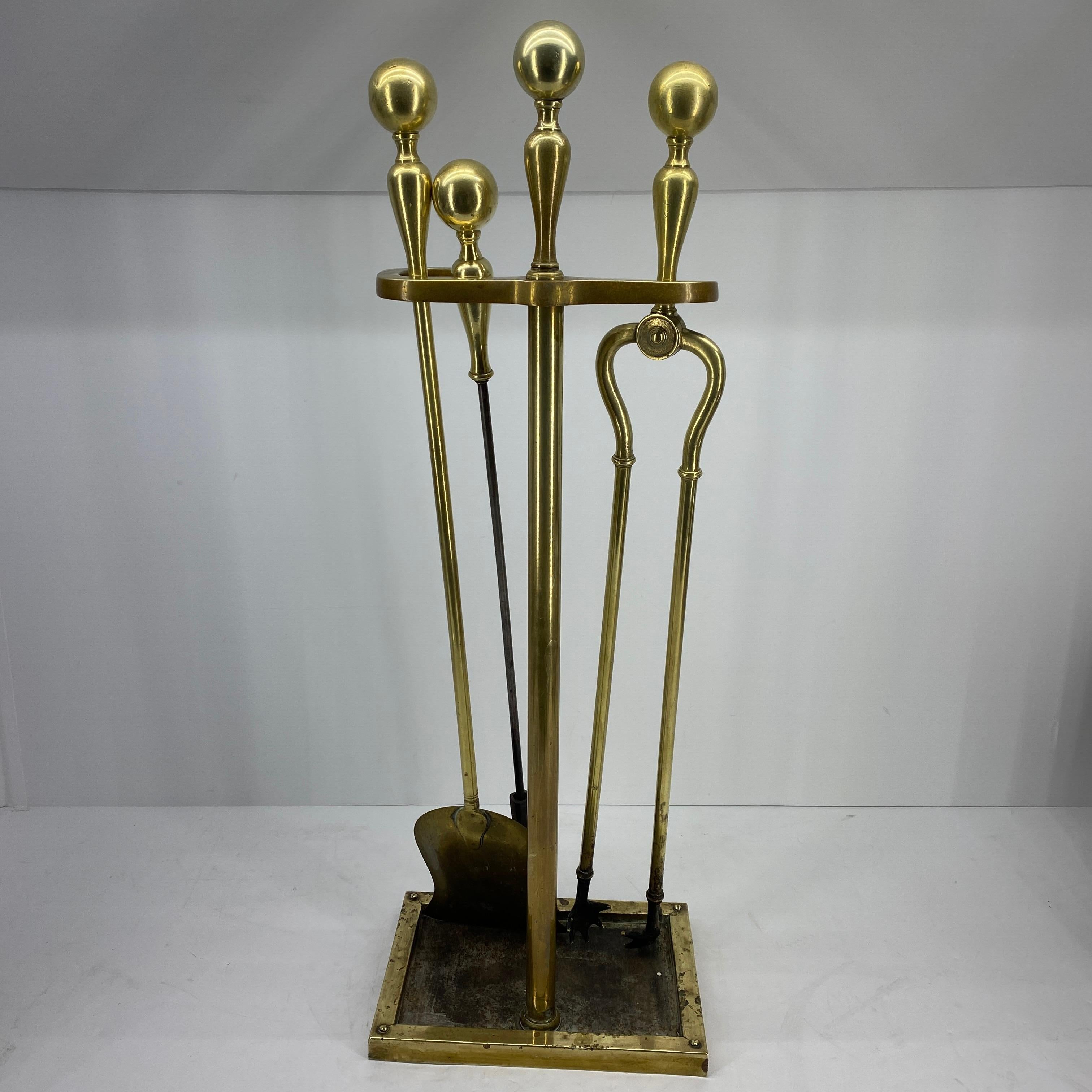 Danish 3-Piece Set of Brass Fireplace Tools and Stand, Late 19th Century 9