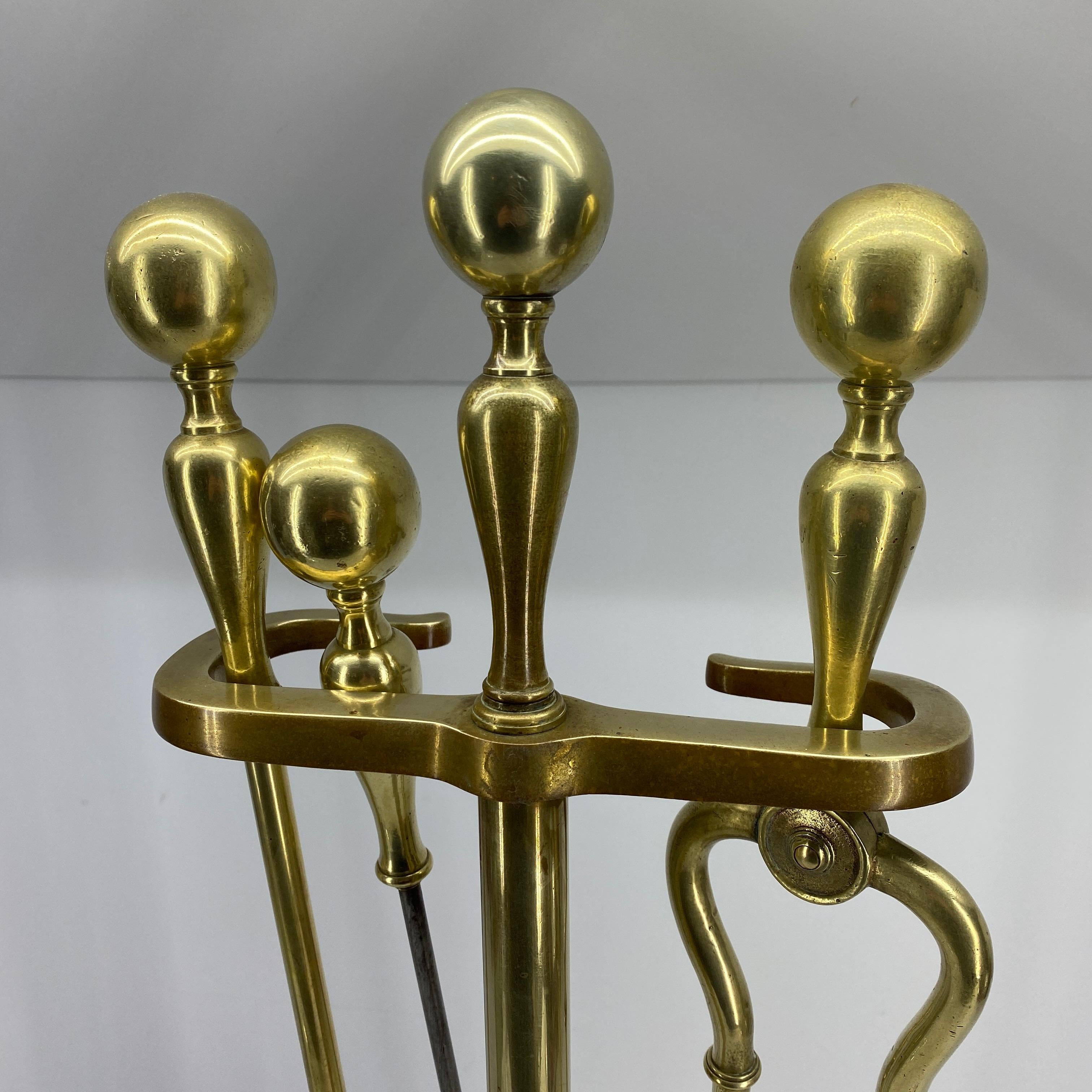 Danish 3-Piece Set of Brass Fireplace Tools and Stand, Late 19th Century 10