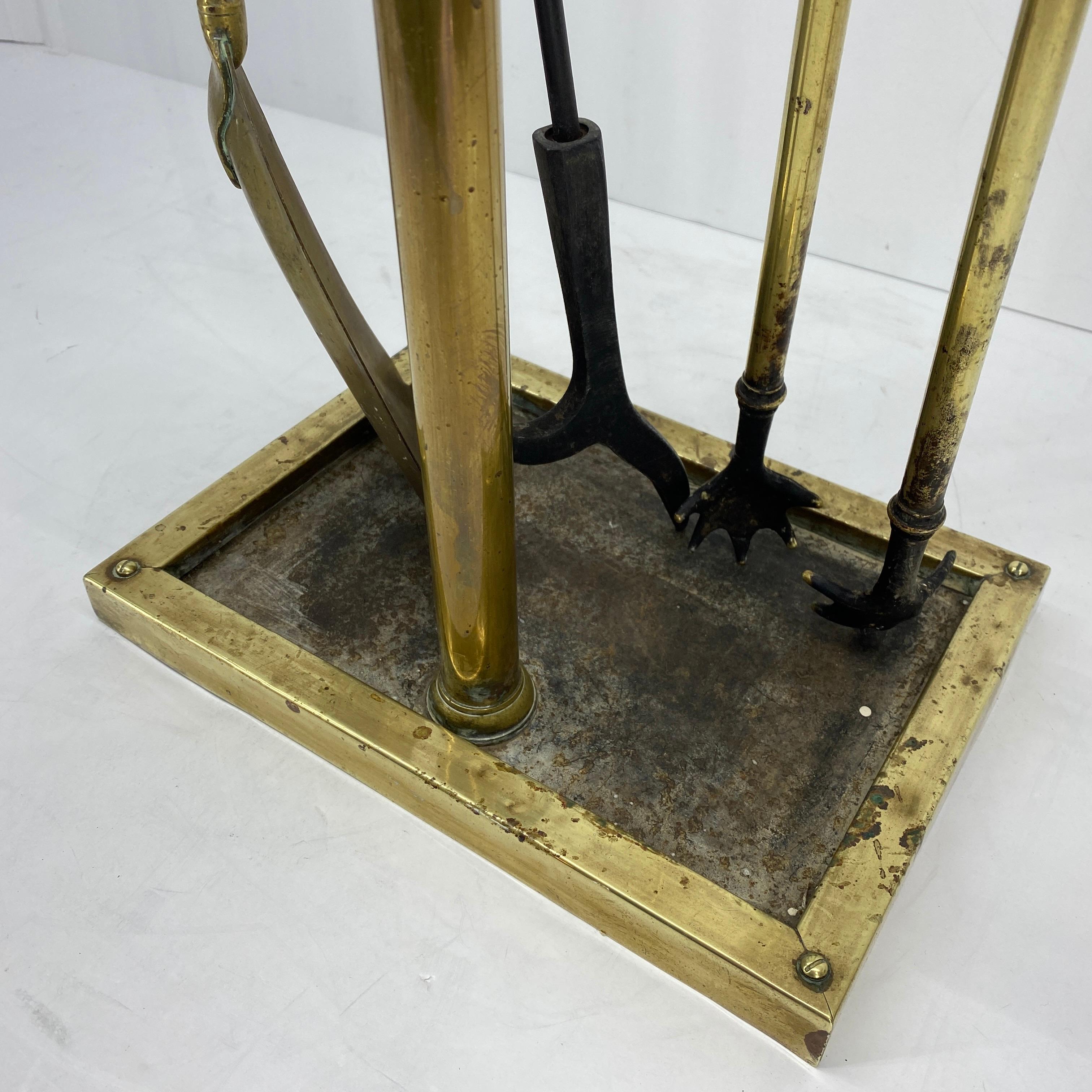 Danish 3-Piece Set of Brass Fireplace Tools and Stand, Late 19th Century 11