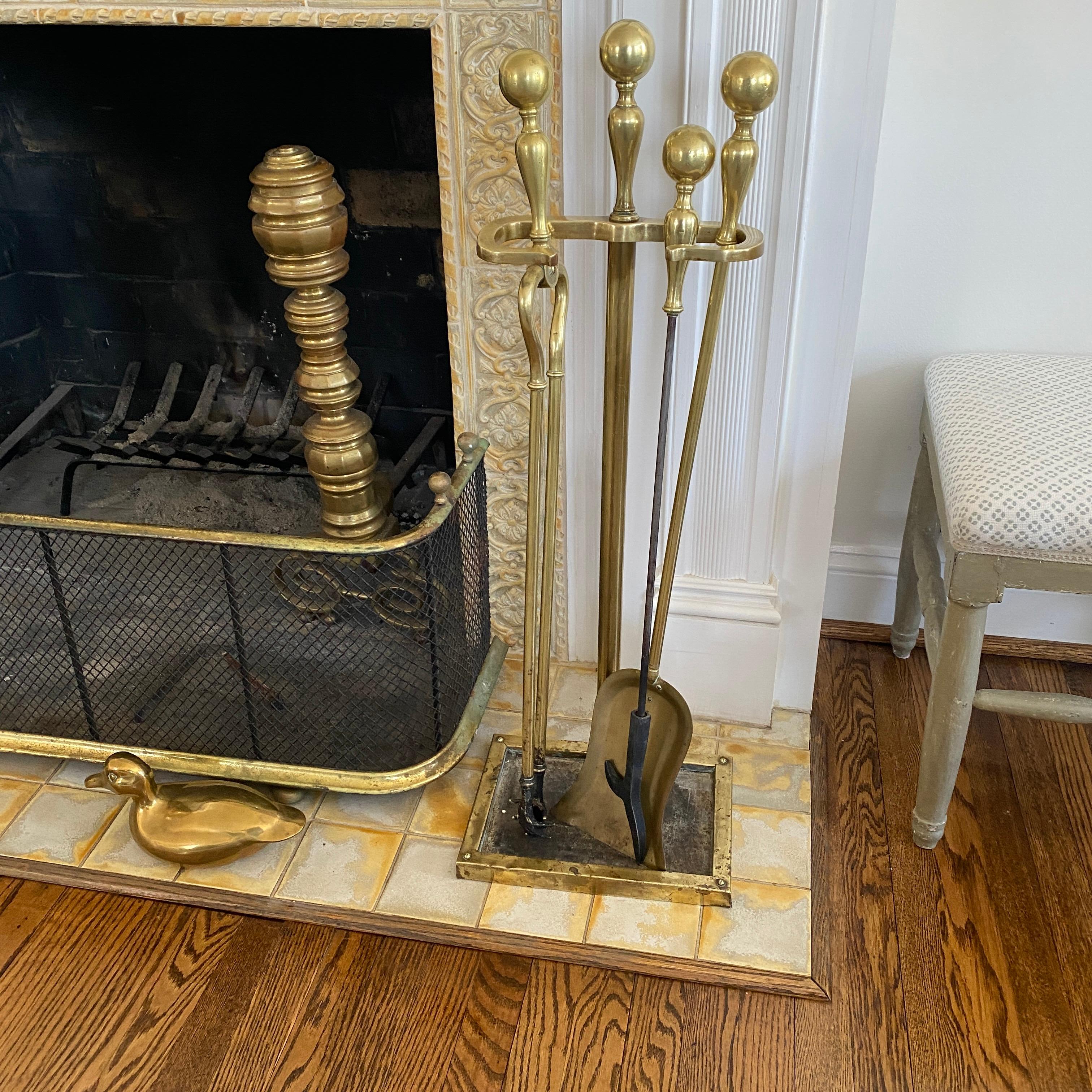 Danish 3-Piece Set of Brass Fireplace Tools and Stand, Late 19th Century 16