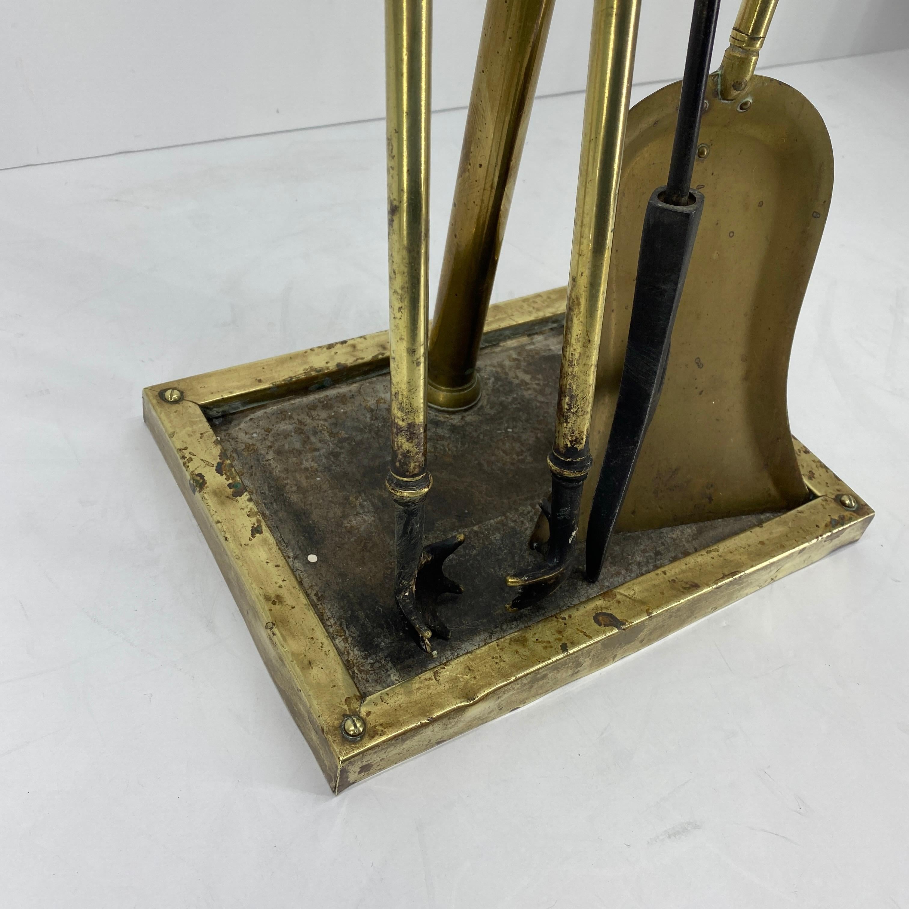 Danish 3-Piece Set of Brass Fireplace Tools and Stand, Late 19th Century 2