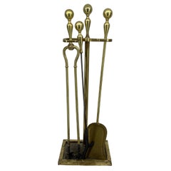 Danish 3-Piece Set of Brass Fireplace Tools and Stand, Late 19th Century