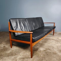 Danish 3 Seater Black Leather Sofa Model 118-3 By Grete Jalk For France & Son