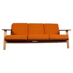 Danish 3-Seater Sofa in Solid Oak and Fabric Model GE 290 by Hans Wegner for Get