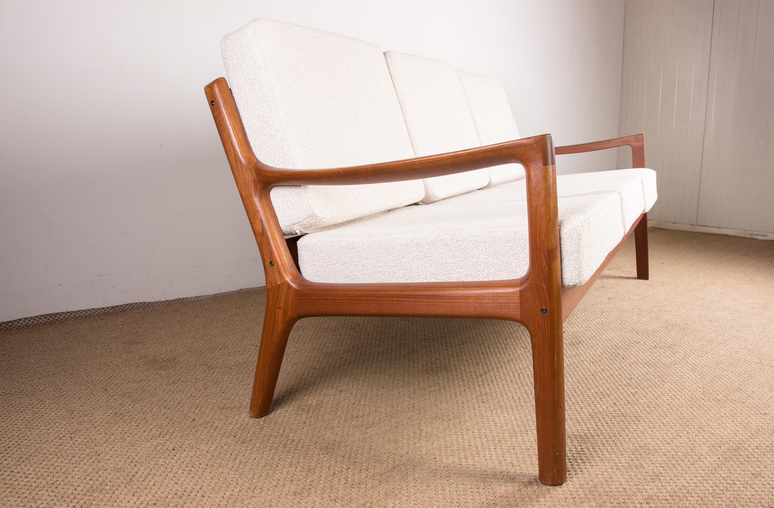 Danish 3-Seater Sofa in Teak and New Fabric, Model Senator Ole Wanscher, F&Son 4