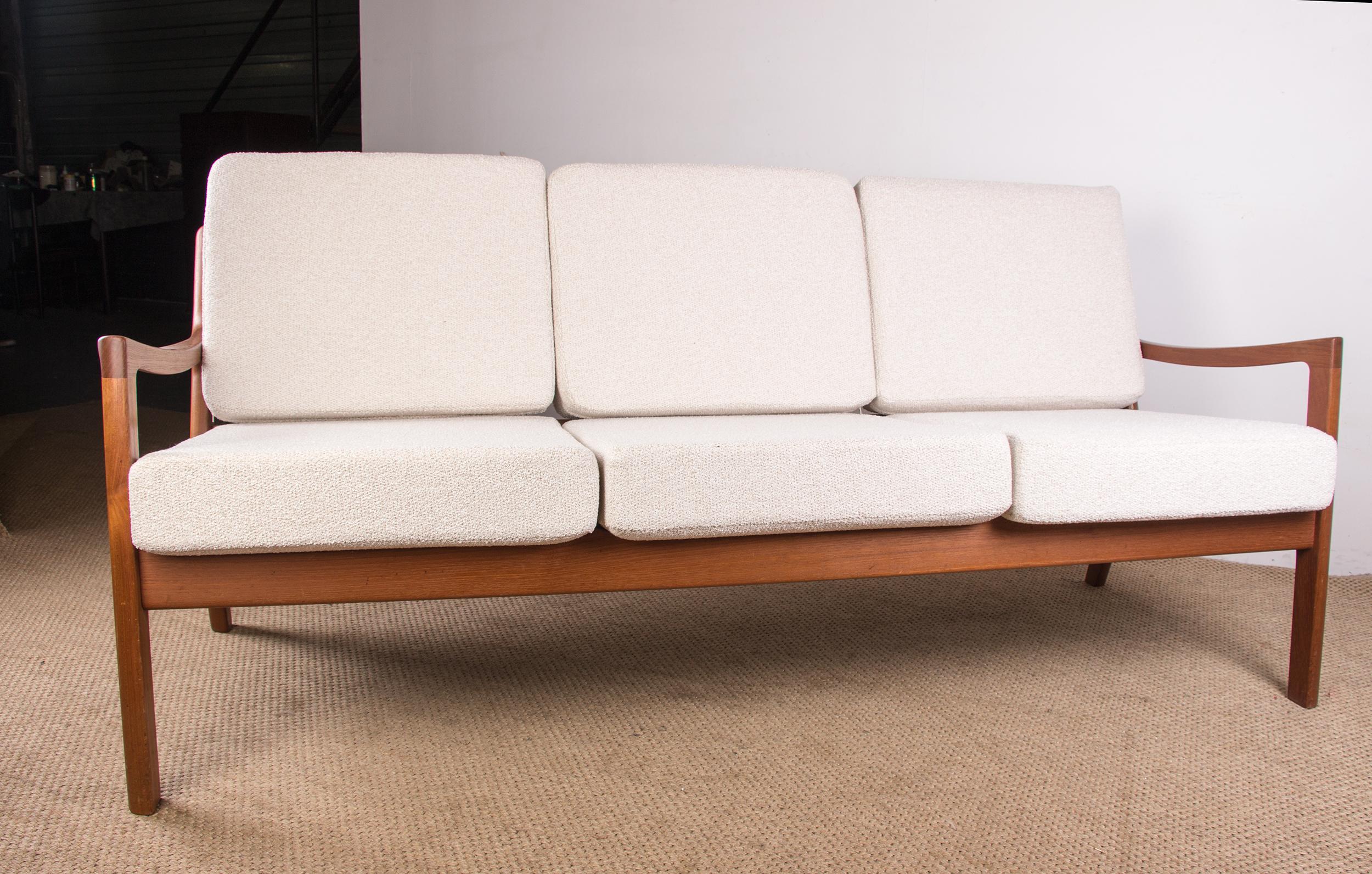 Danish 3-Seater Sofa in Teak and New Fabric, Model Senator Ole Wanscher, F&Son 9