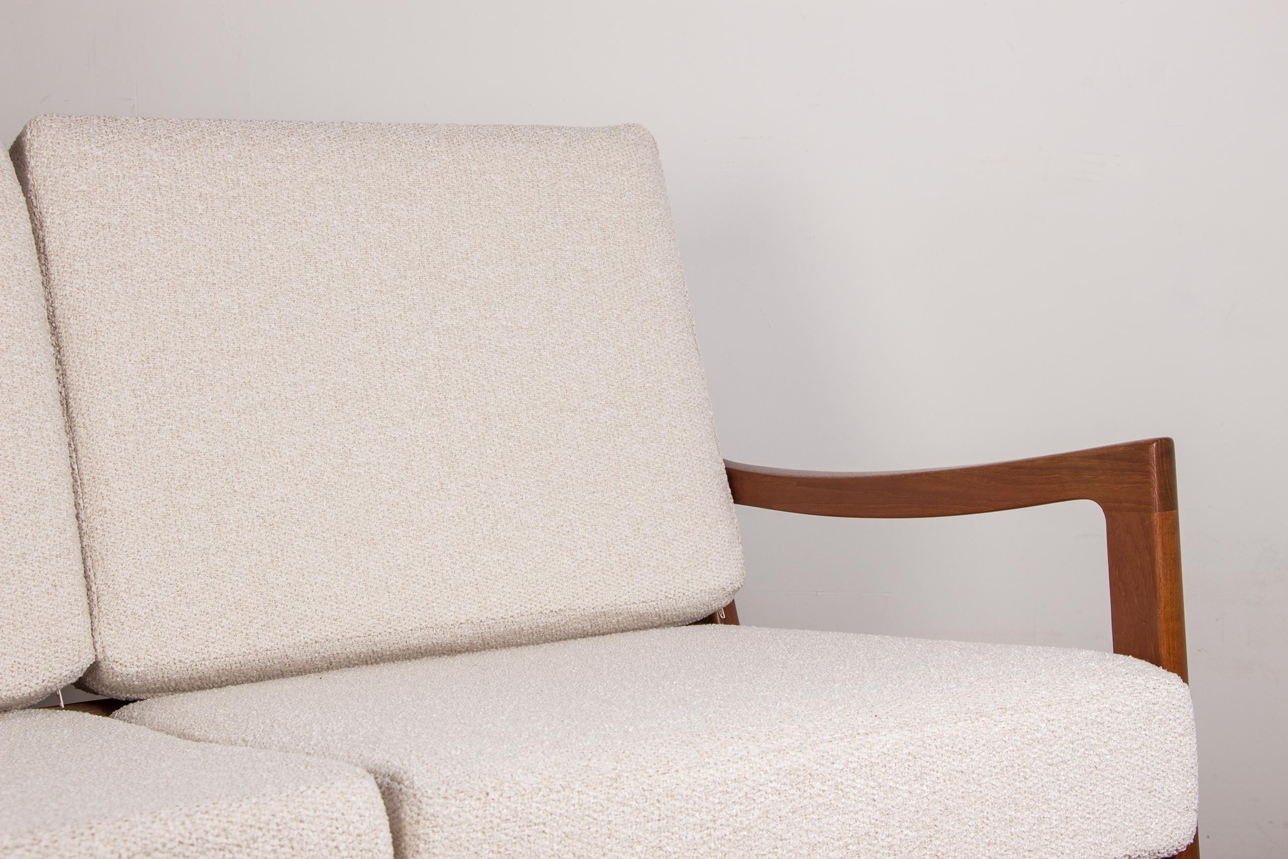 Danish 3-Seater Sofa in Teak and New Fabric, Model Senator Ole Wanscher, F&Son 10