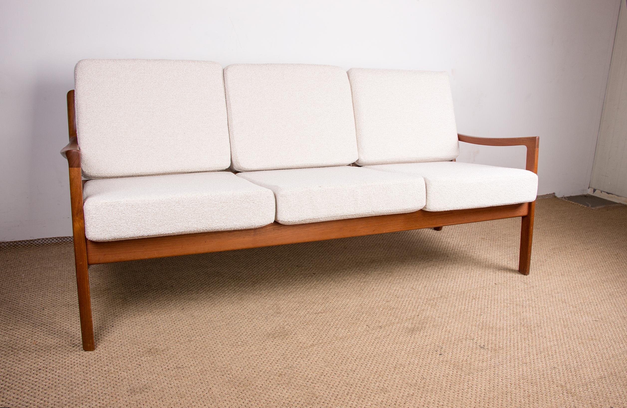 Scandinavian Modern Danish 3-Seater Sofa in Teak and New Fabric, Model Senator Ole Wanscher, F&Son
