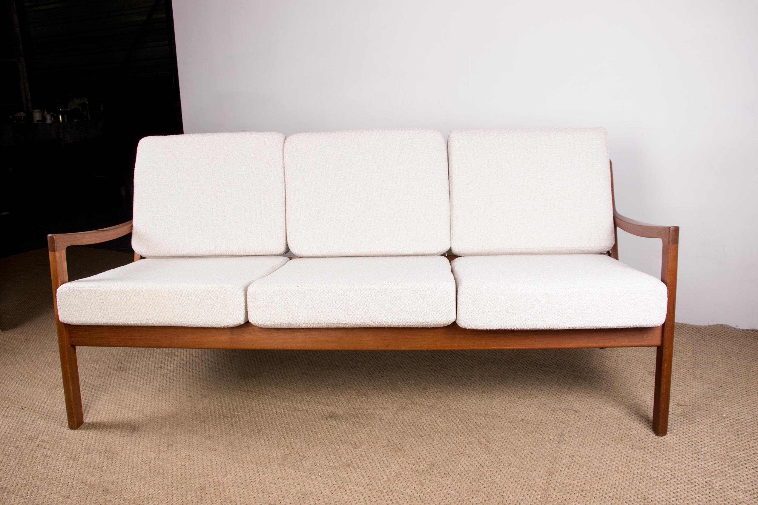 Danish 3-Seater Sofa in Teak and New Fabric, Model Senator Ole Wanscher, F&Son 1