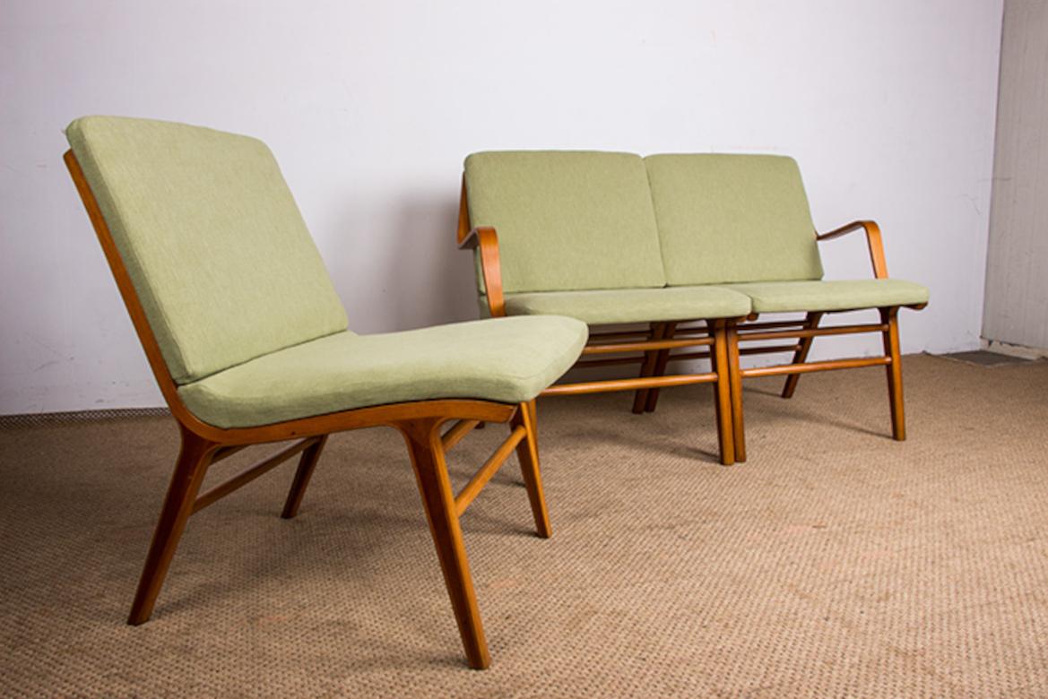Canapé danois à 3 places, hêtre stratifié et acajou modèle AX de Peter Hvidt, 1960. en vente 12