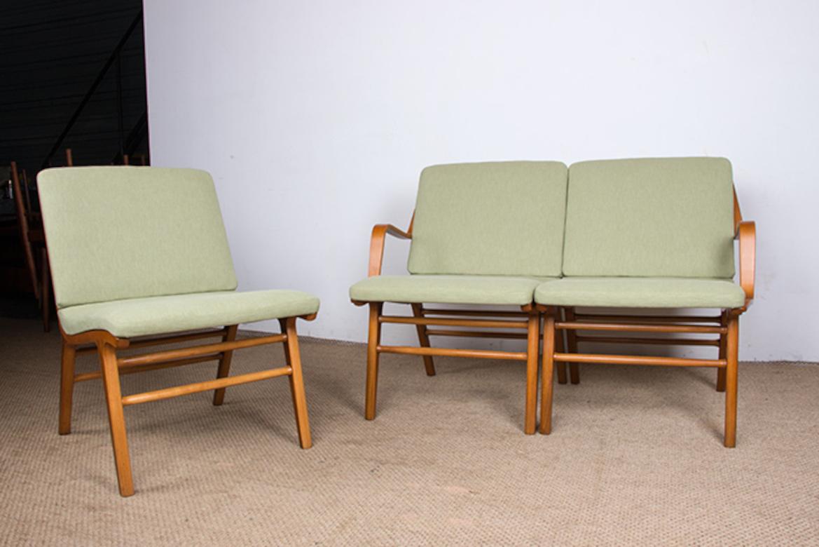 Canapé danois à 3 places, hêtre stratifié et acajou modèle AX de Peter Hvidt, 1960. en vente 13