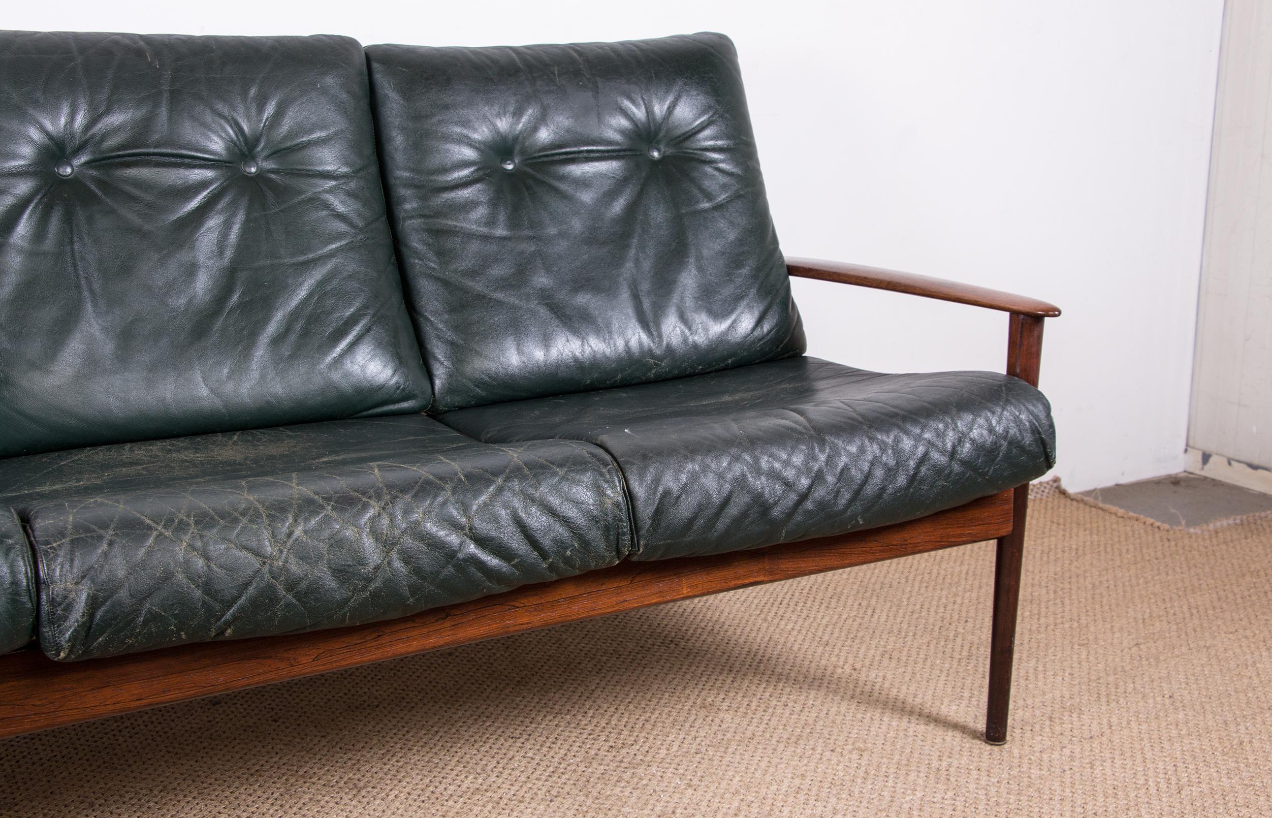 Danish 3 seater sofa, Rosewood and Leather by Grete Jalk for Poul Jepessen 1960. 6