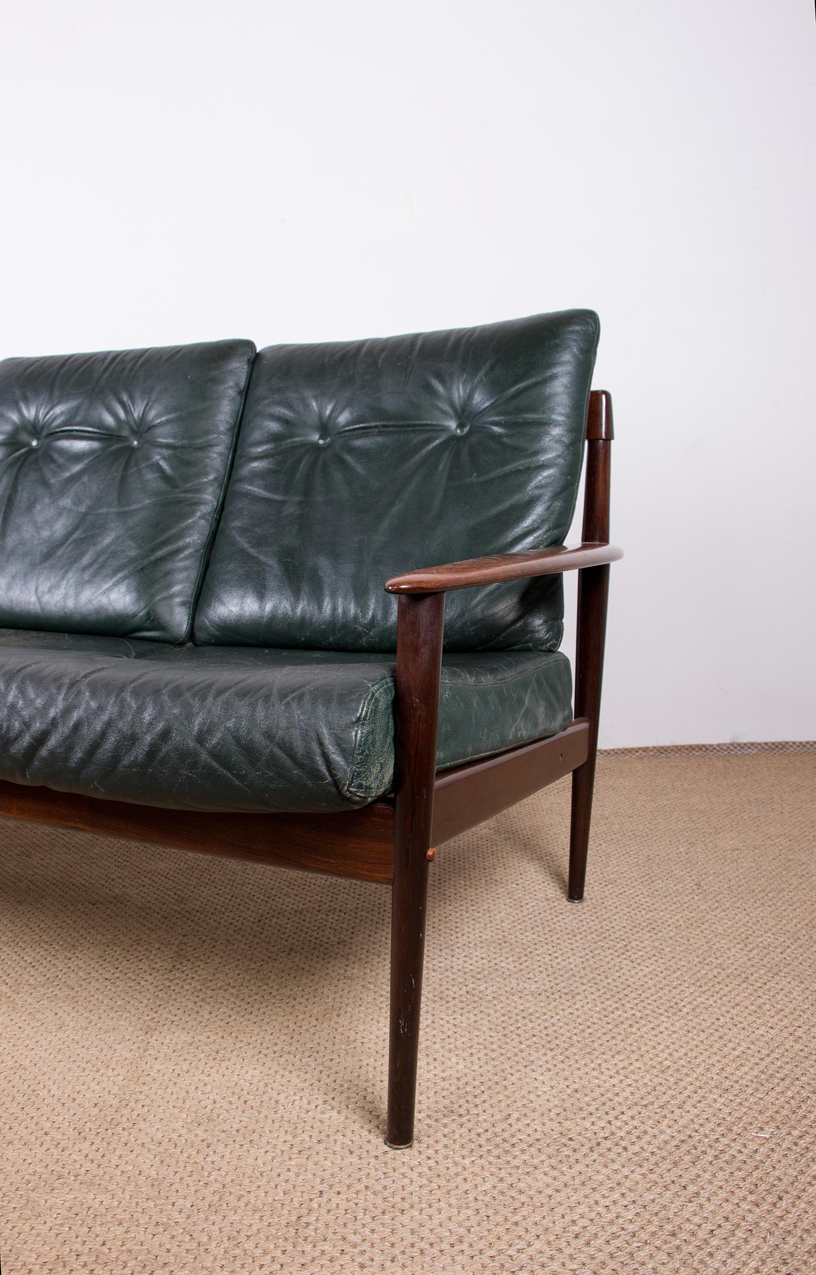 Danish 3 seater sofa, Rosewood and Leather by Grete Jalk for Poul Jepessen 1960. 9