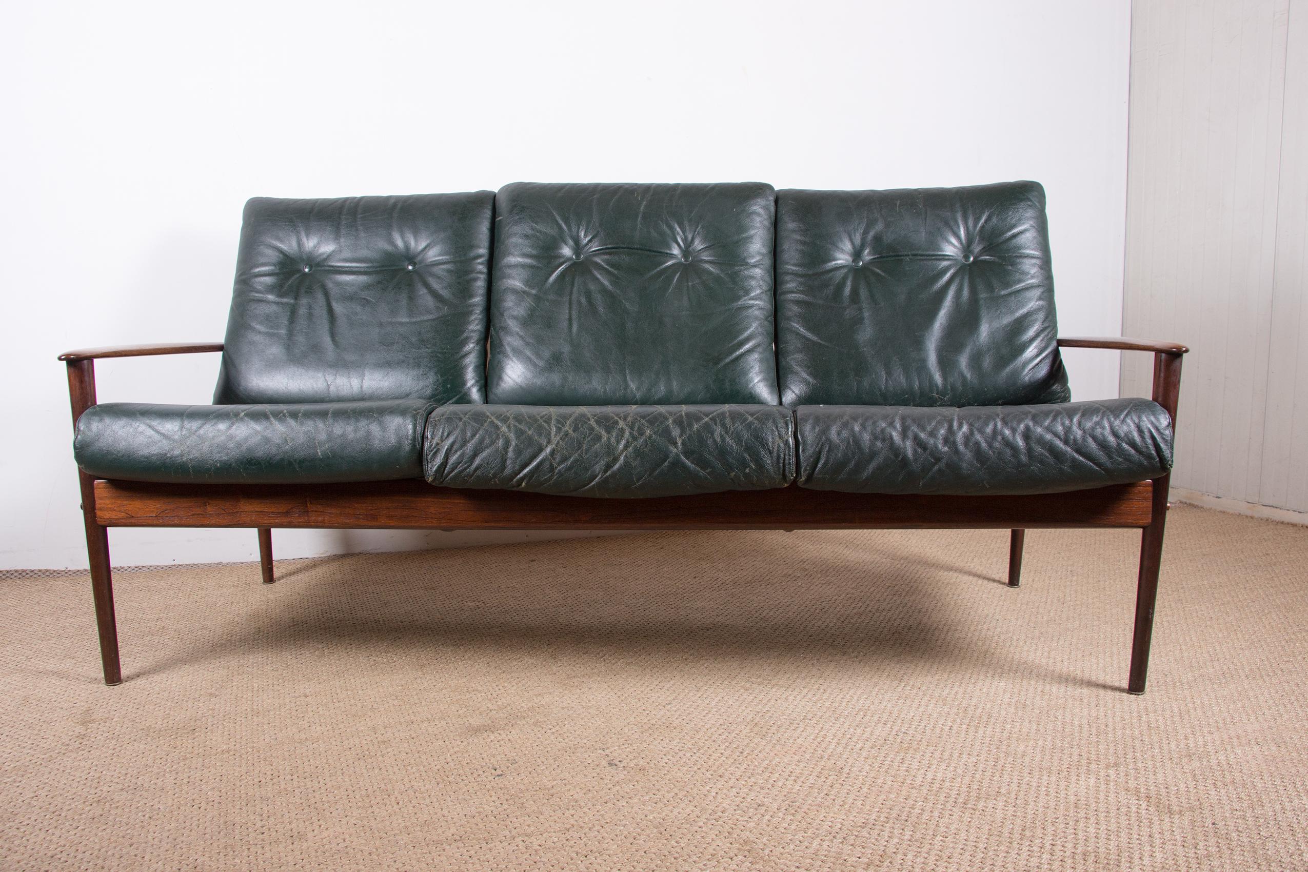 Danish 3 seater sofa, Rosewood and Leather by Grete Jalk for Poul Jepessen 1960. 11