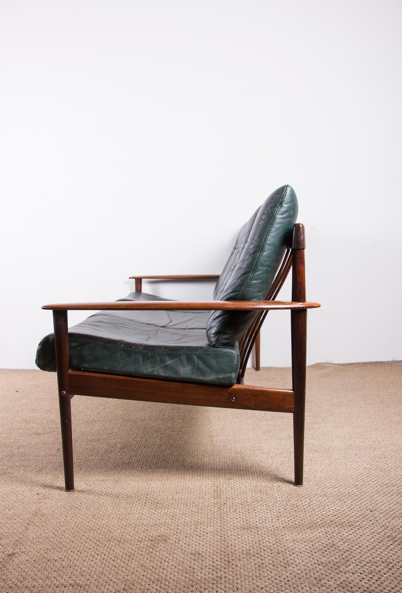 Danish 3 seater sofa, Rosewood and Leather by Grete Jalk for Poul Jepessen 1960. 12