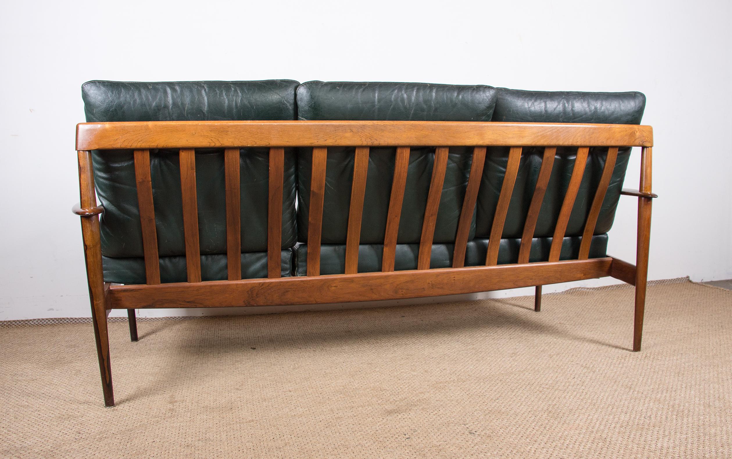 Danish 3 seater sofa, Rosewood and Leather by Grete Jalk for Poul Jepessen 1960. 13