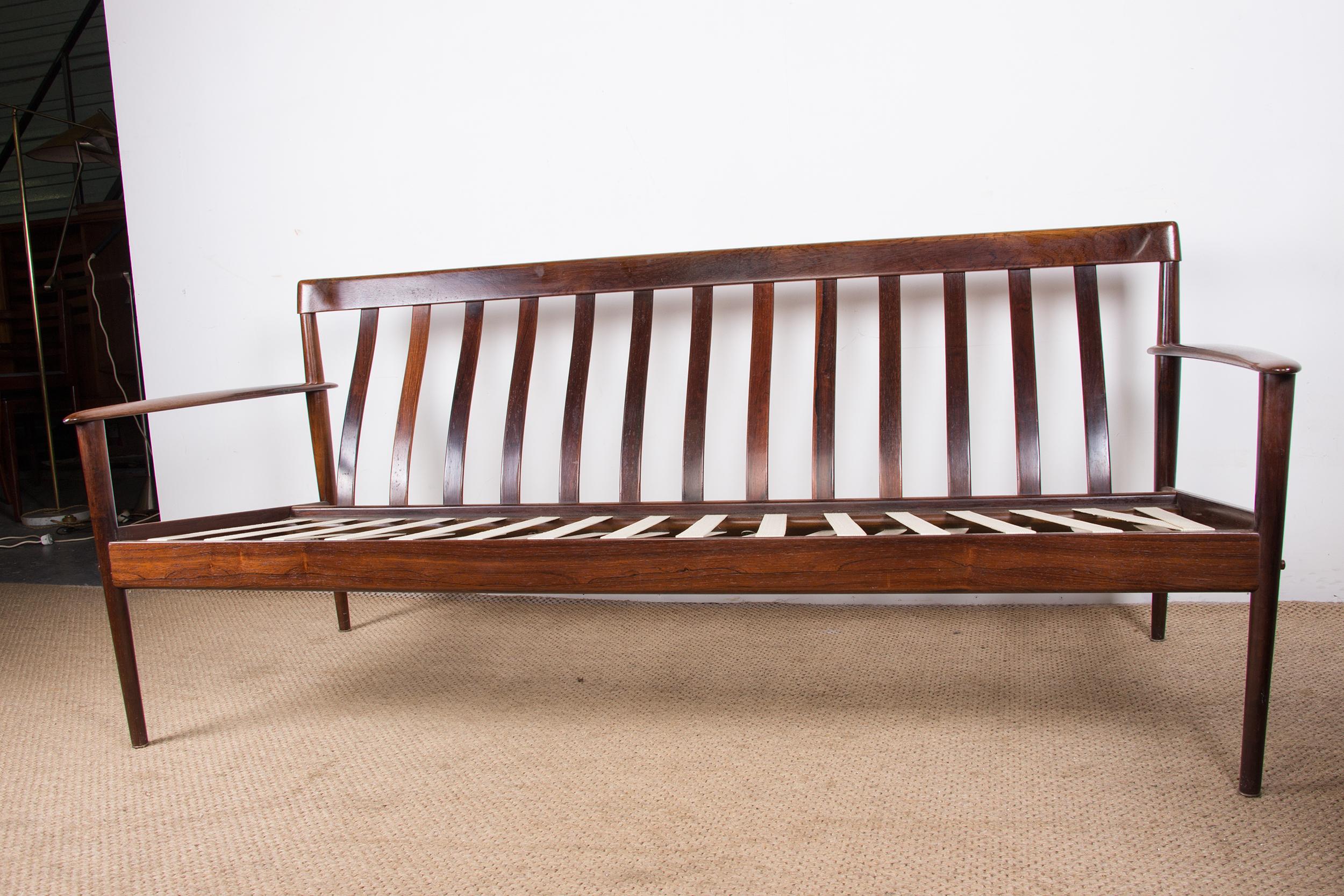 Danish 3 seater sofa, Rosewood and Leather by Grete Jalk for Poul Jepessen 1960. 15