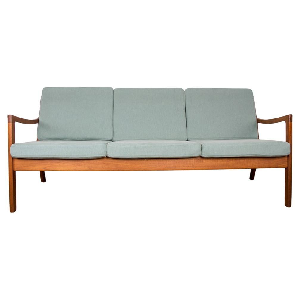 Danish 3-seater sofa, Teak+new fabric, Senator model Ole Wanscher, France & Son.