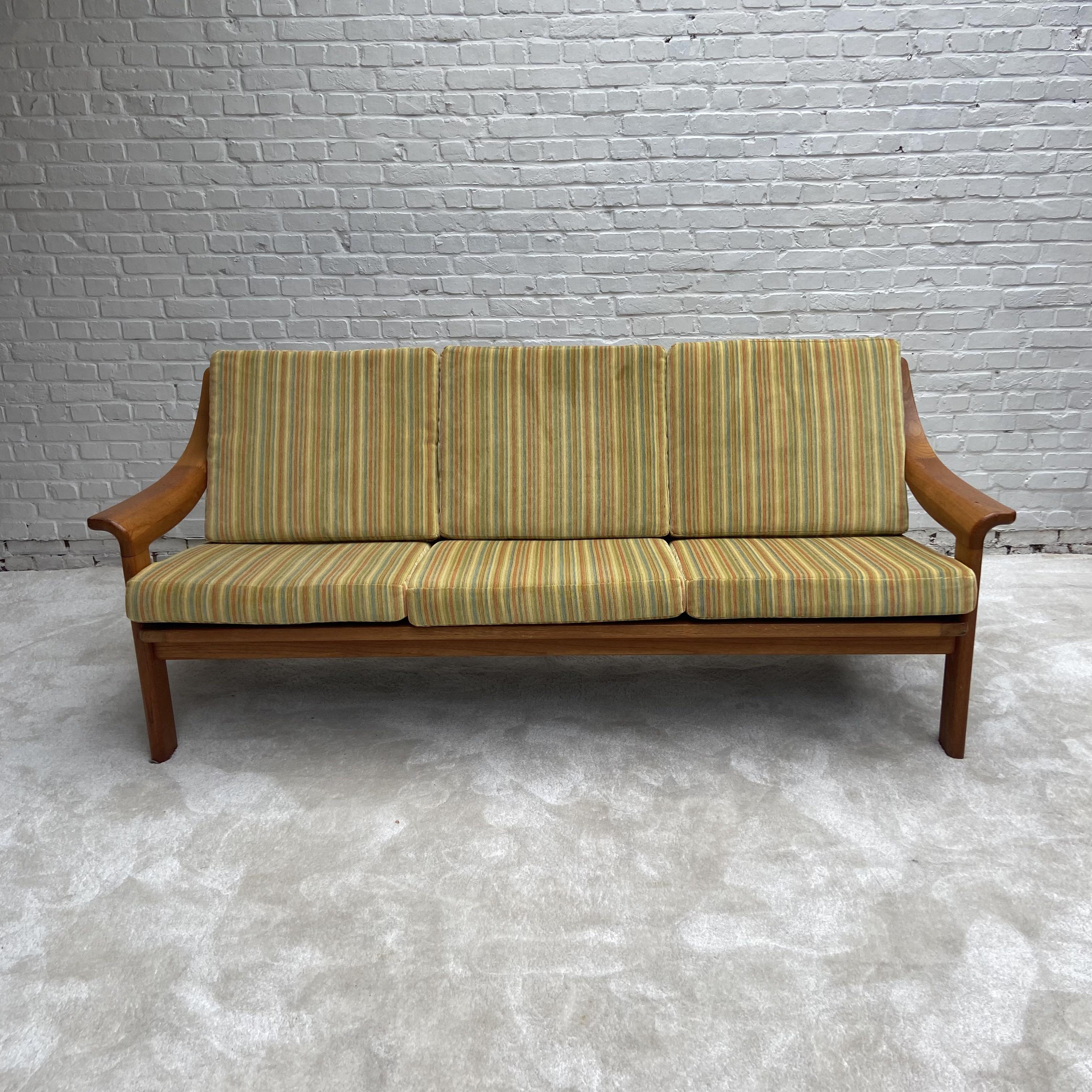 Fabric Danish 3 Seater Teak Sofa