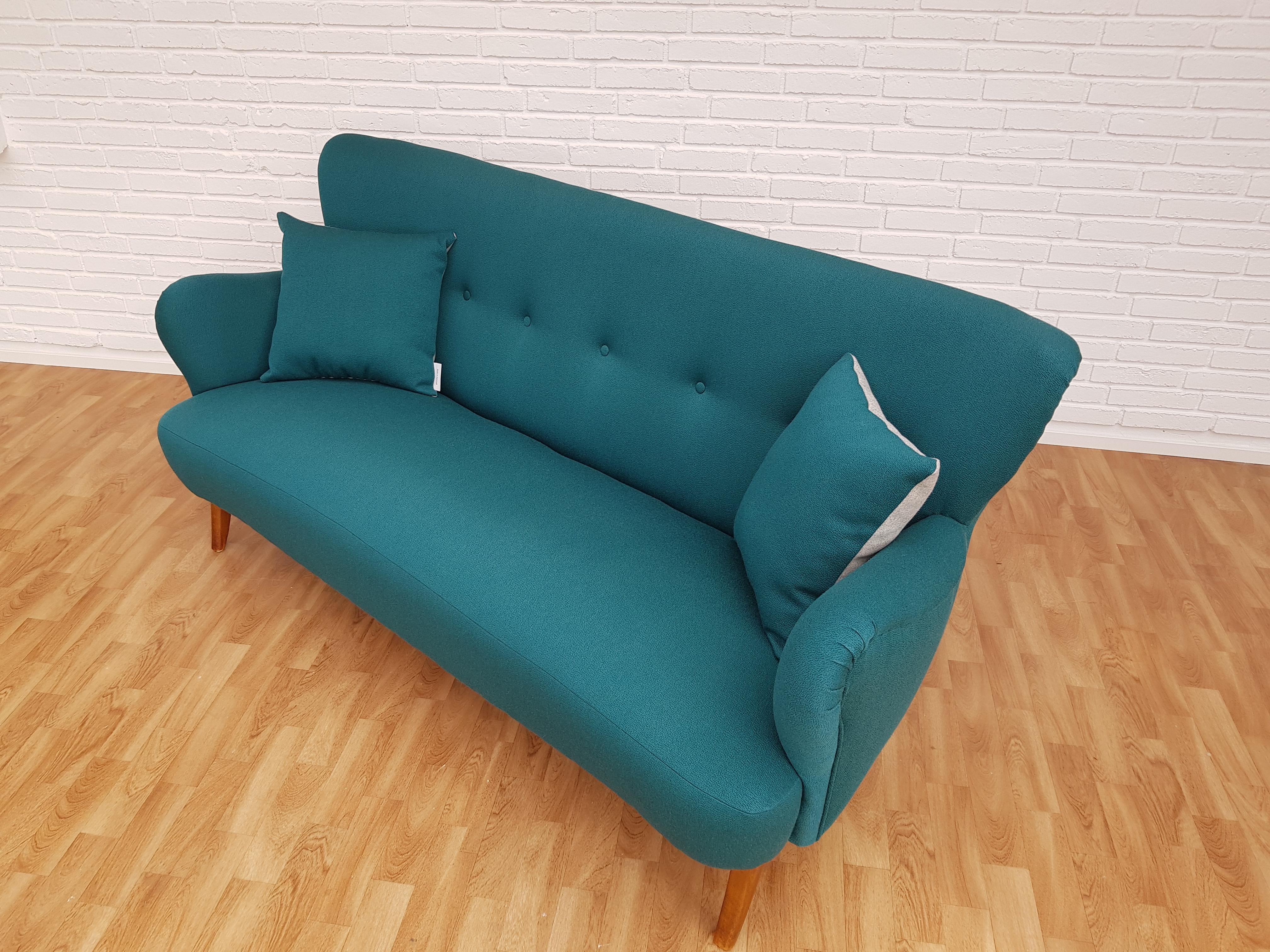 Mid-Century Modern Danish 3-Seat Sofa, Slagelse Møbelfabrik, 1960s, Wool, Completely Restored