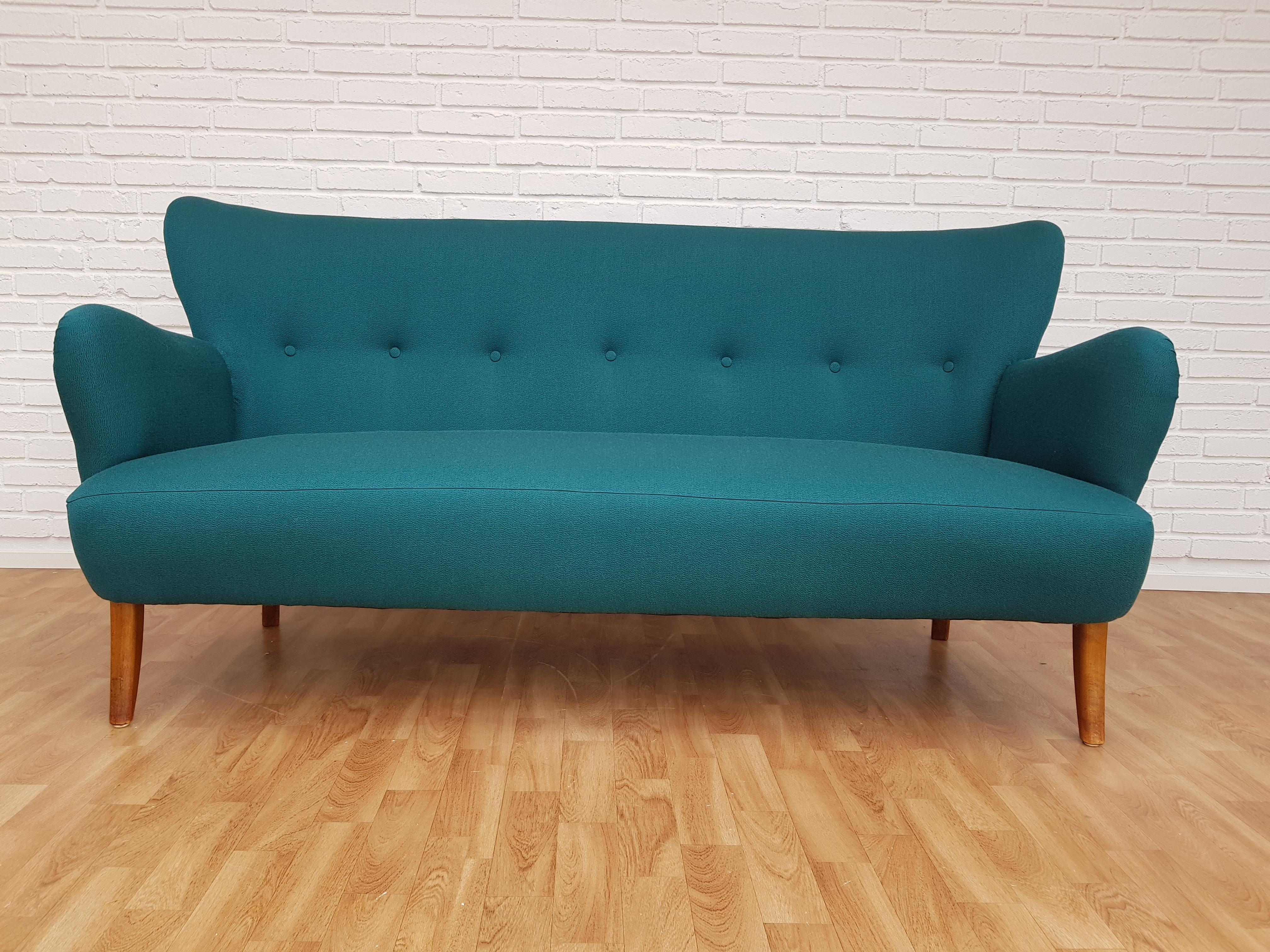 Danish 3-Seat Sofa, Slagelse Møbelfabrik, 1960s, Wool, Completely Restored In Good Condition In Tarm, DK