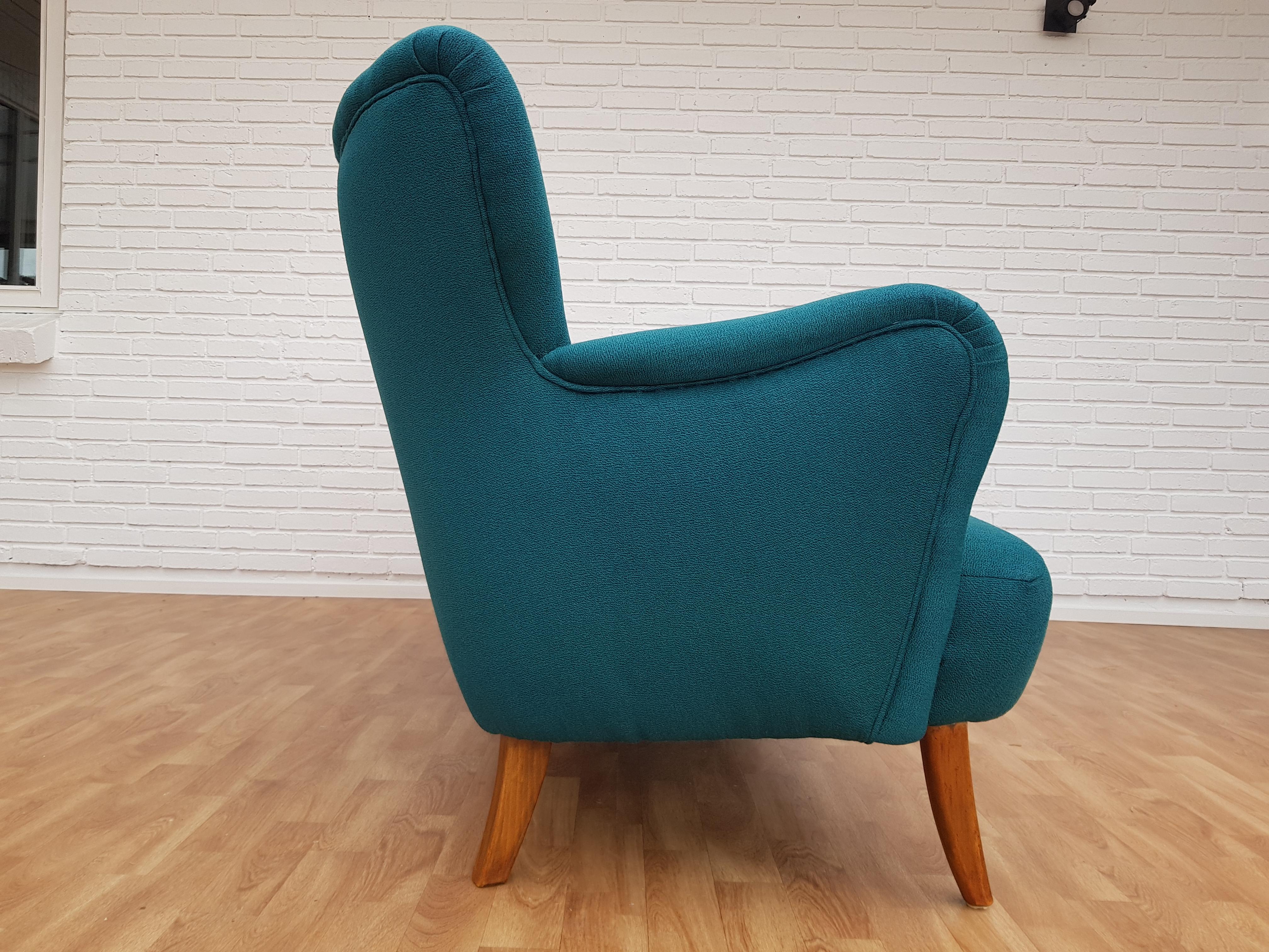 Beech Danish 3-Seat Sofa, Slagelse Møbelfabrik, 1960s, Wool, Completely Restored