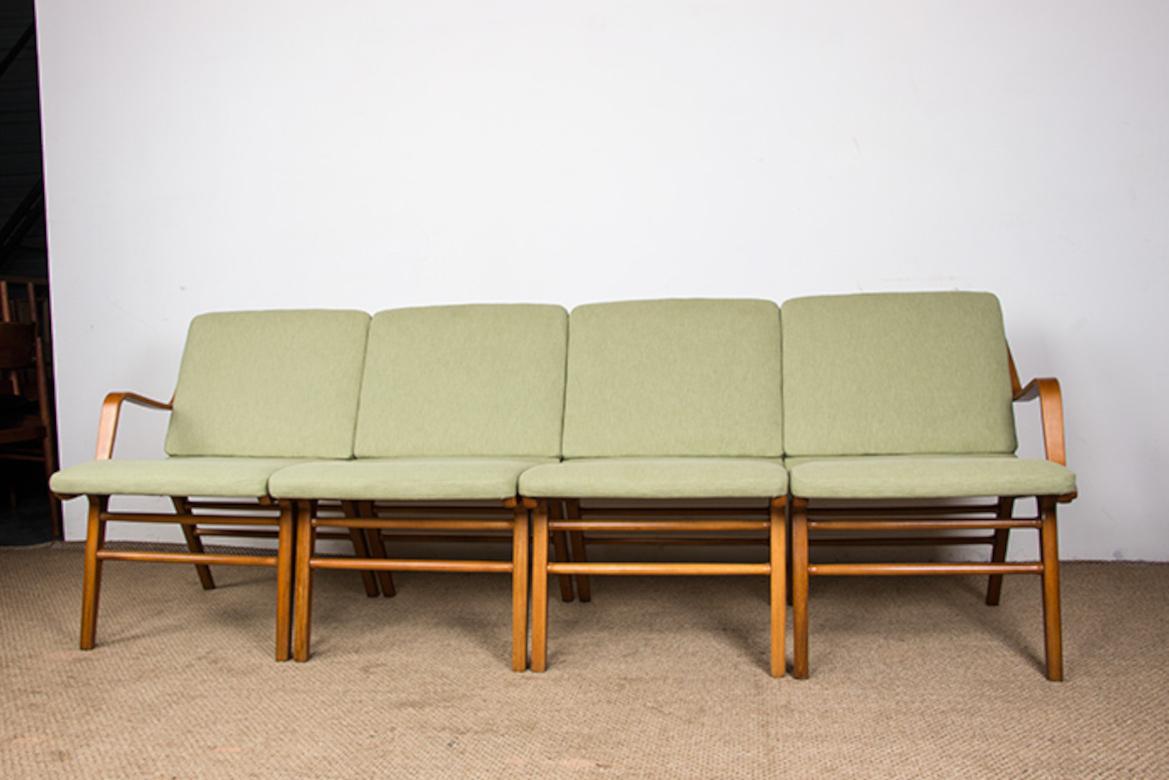 Divano danese a 4 posti, in faggio laminato e mogano modello AX di Peter Hvidt 1960. in vendita 9