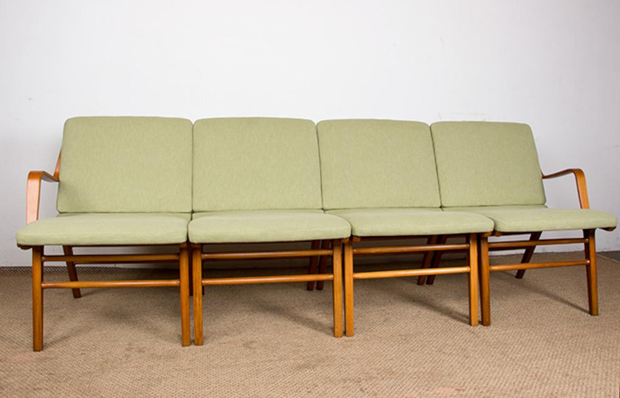 Divano danese a 4 posti, in faggio laminato e mogano modello AX di Peter Hvidt 1960. in vendita 11
