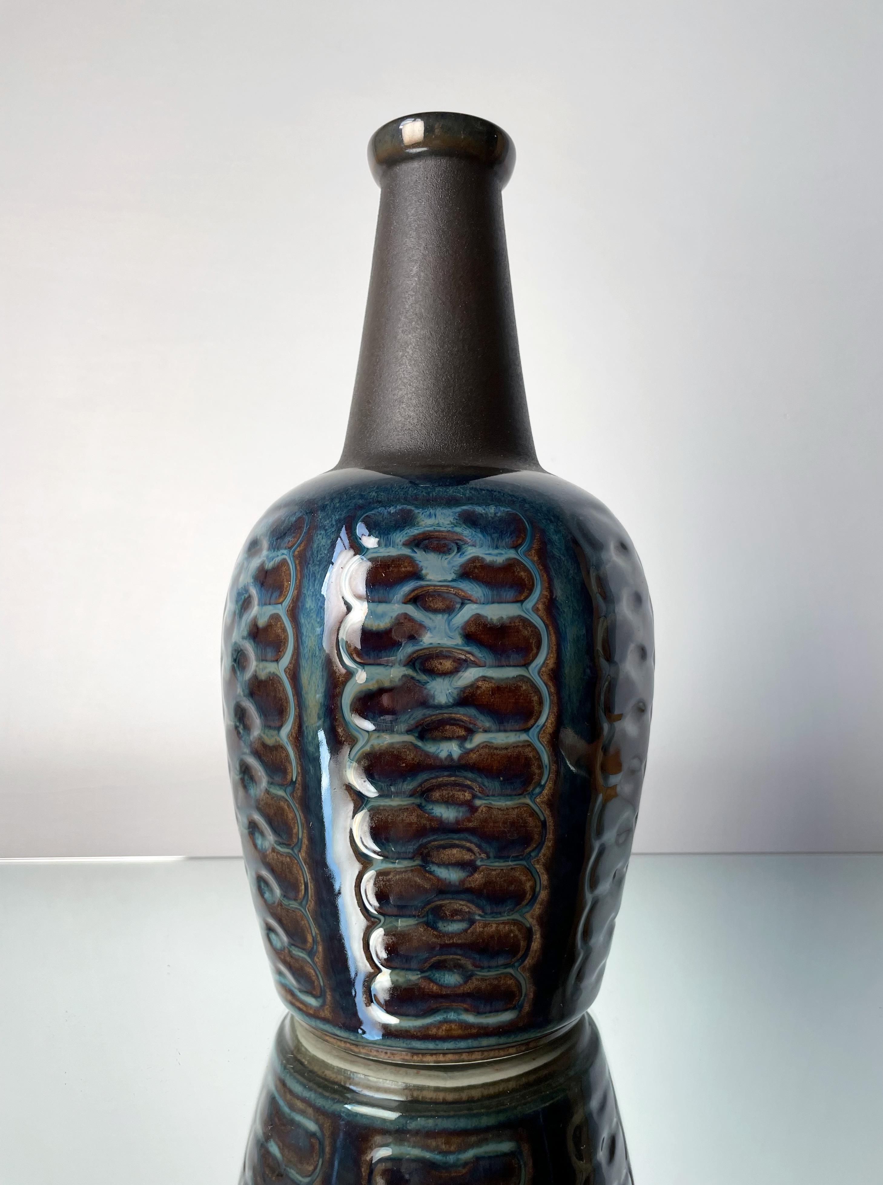 Mid-Century Modern Danish 60s Blue Black Ceramic Vase by Einar Johansen for Søholm