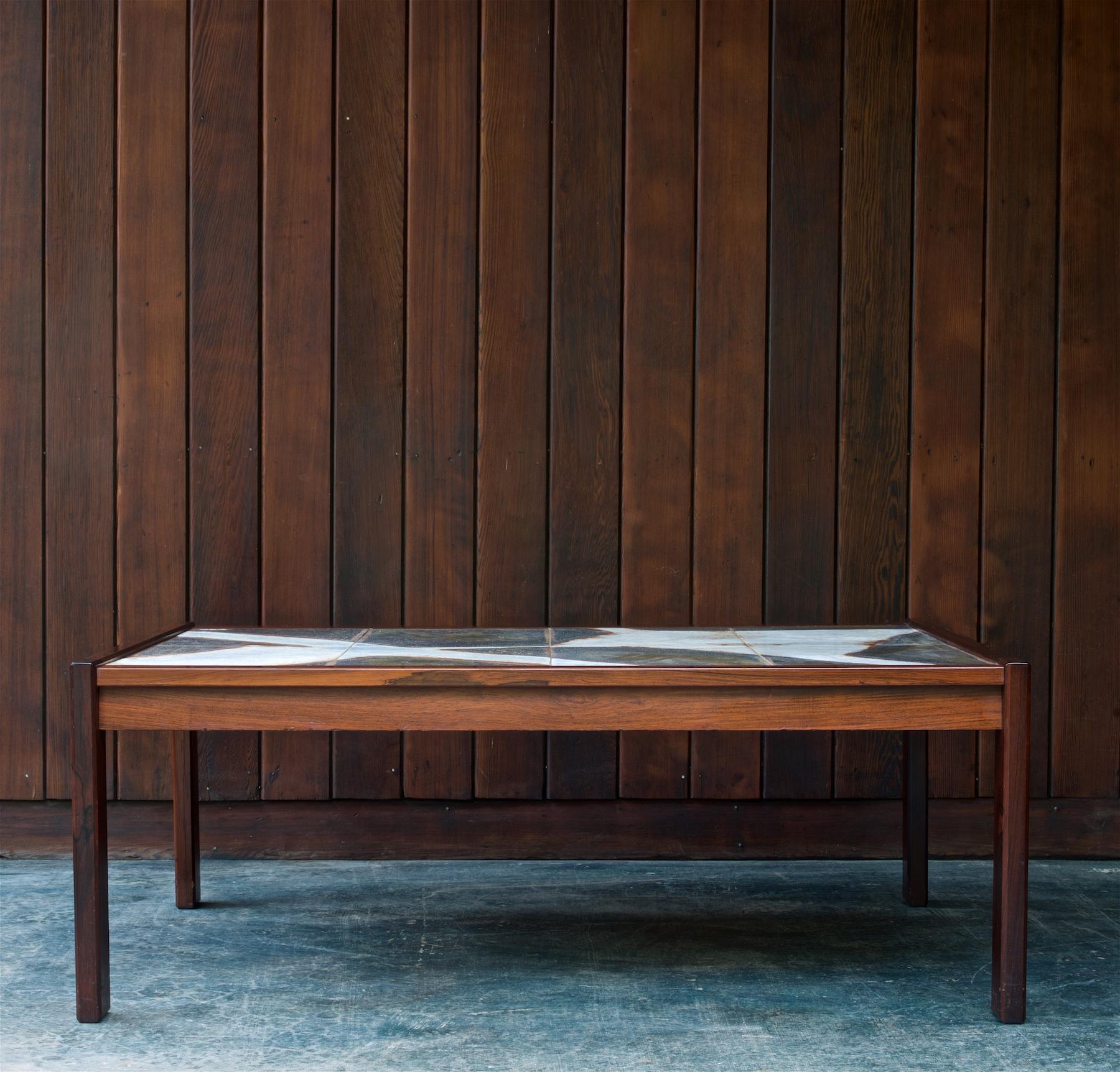 Scandinavian Modern Danish Abstract Stoneware Tile Rosewood Coffee Table Mid-Century Modern OBK