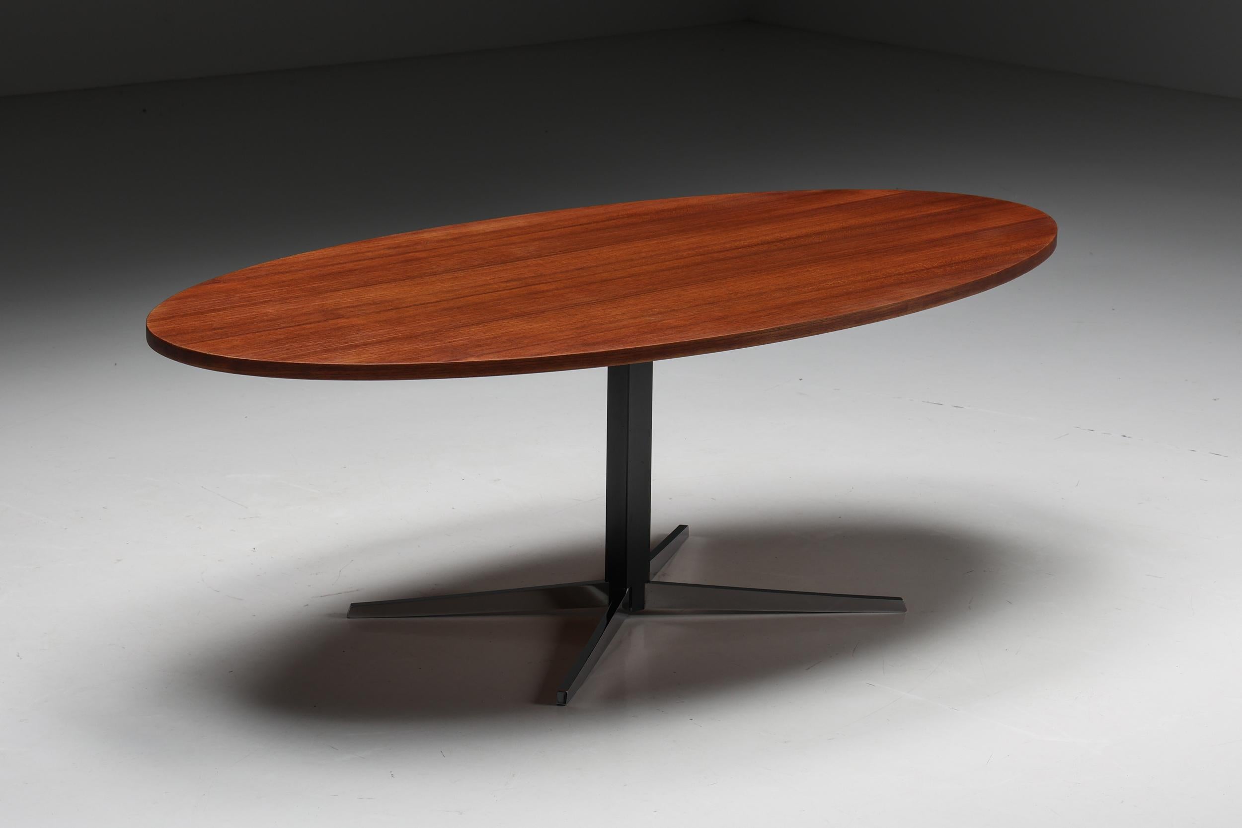 Danish; Adjustable; wooden; wood; table; metal; base; coffee table; dining table; table; Scandinavian modern; Scandinavia; Denmark; Danish design; 

Danish wooden table with a metal base, can be used either as a coffee table or a dining table