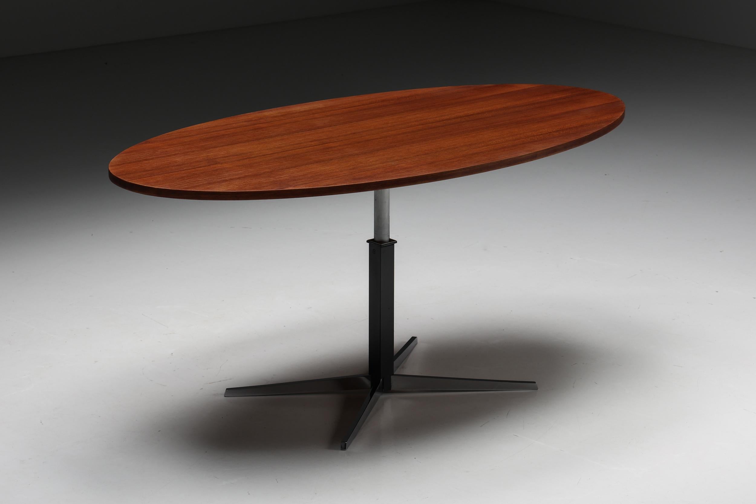 Scandinavian Modern Danish Adjustable Wooden Table with Metal Base, 1970s For Sale