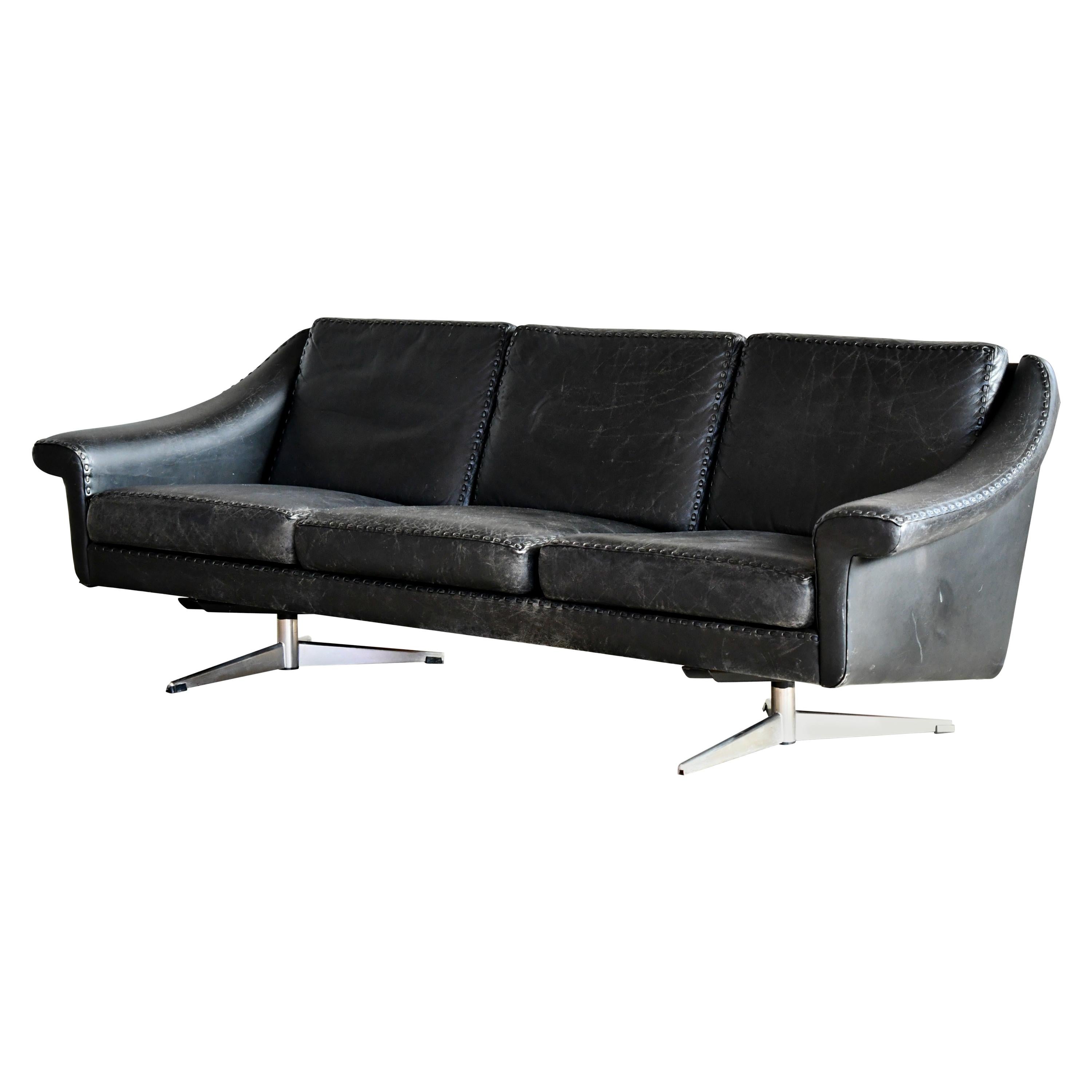 Danish Airport Style Sofa Model Matador in Black Leather by ERAN in 1966