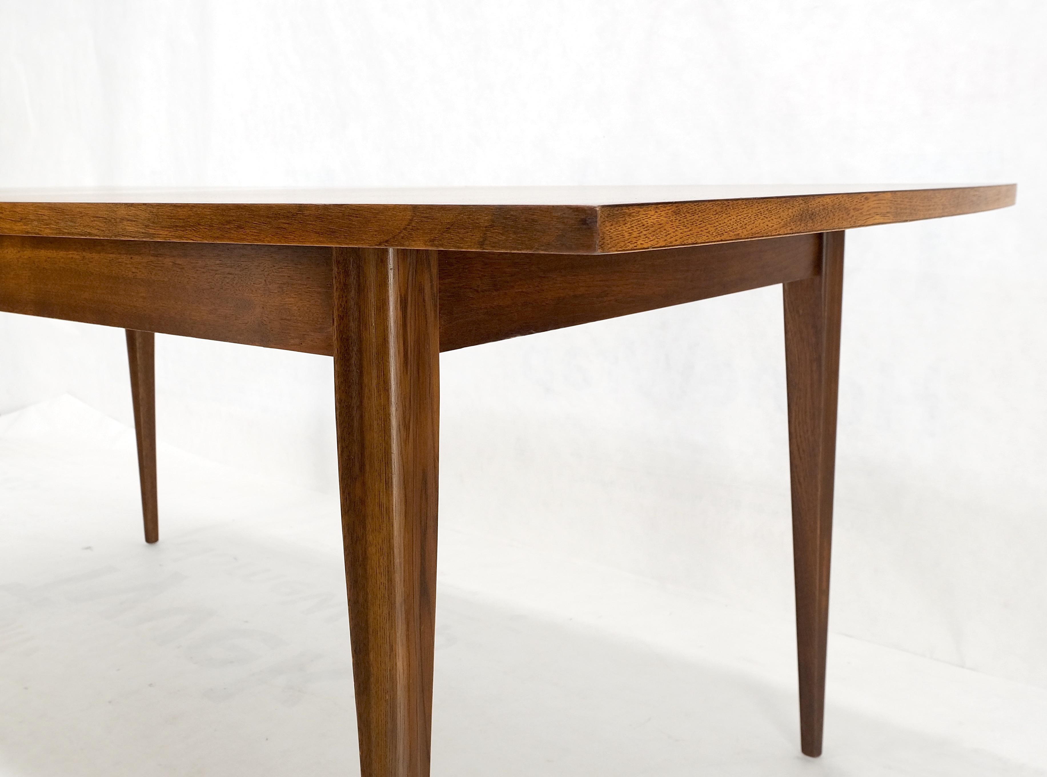 Lacquered Danish American Mid-Century Modern Walnut Boat Shape Dining Table 1 Leaf Mint For Sale