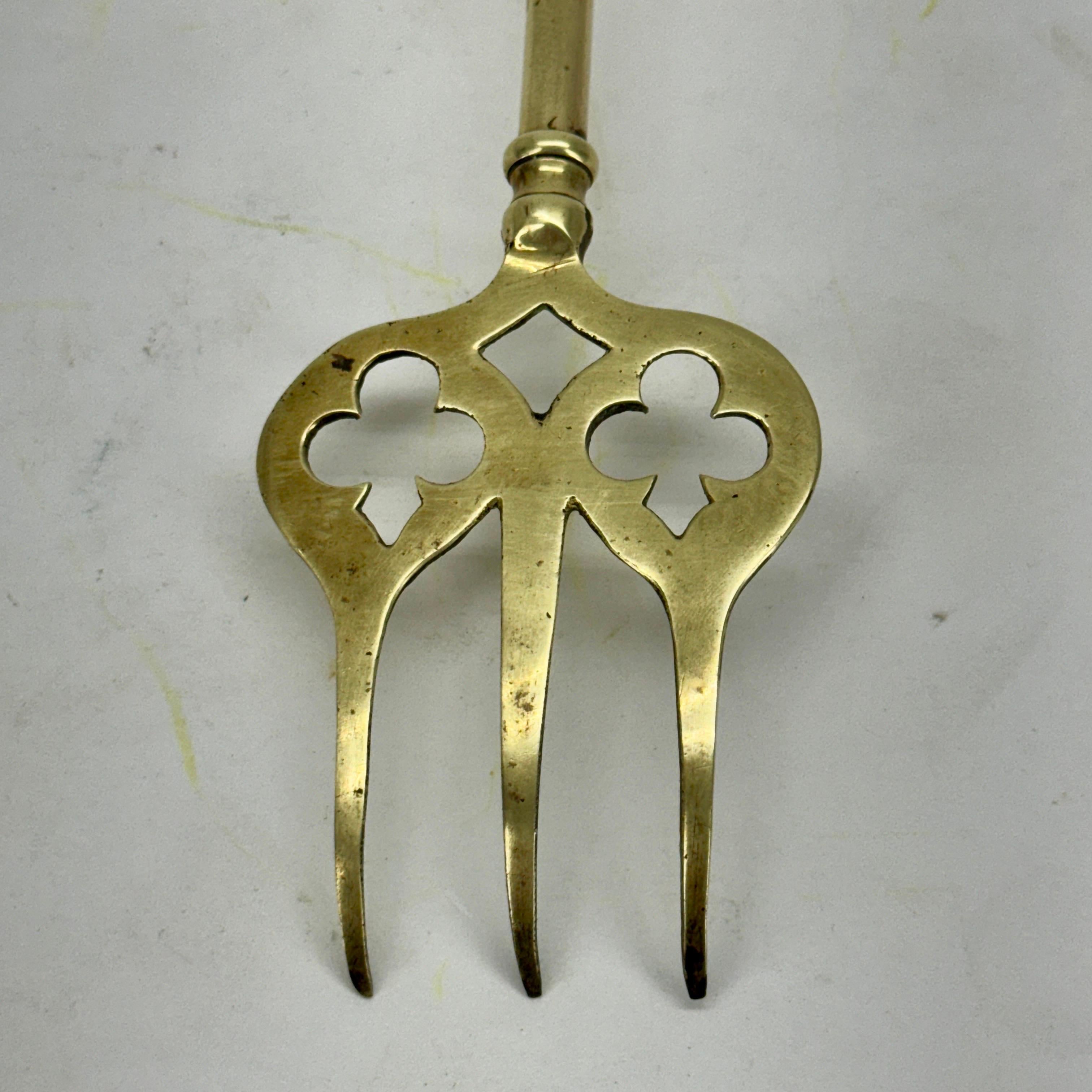 Hand-Crafted Danish Antique Brass Fireplace Neptune Toasting-fork For Sale