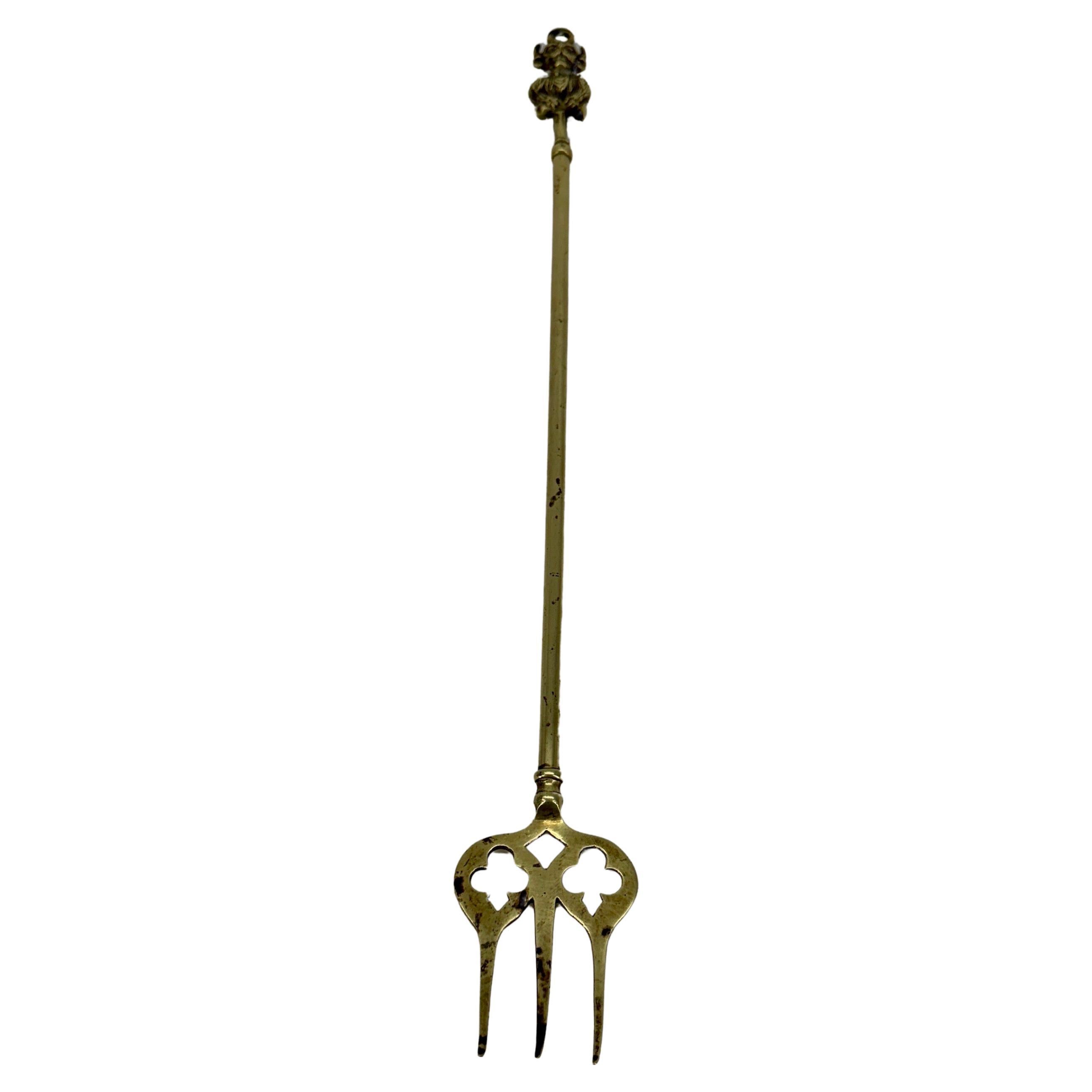 Danish Antique Brass Fireplace Neptune Toasting-fork For Sale