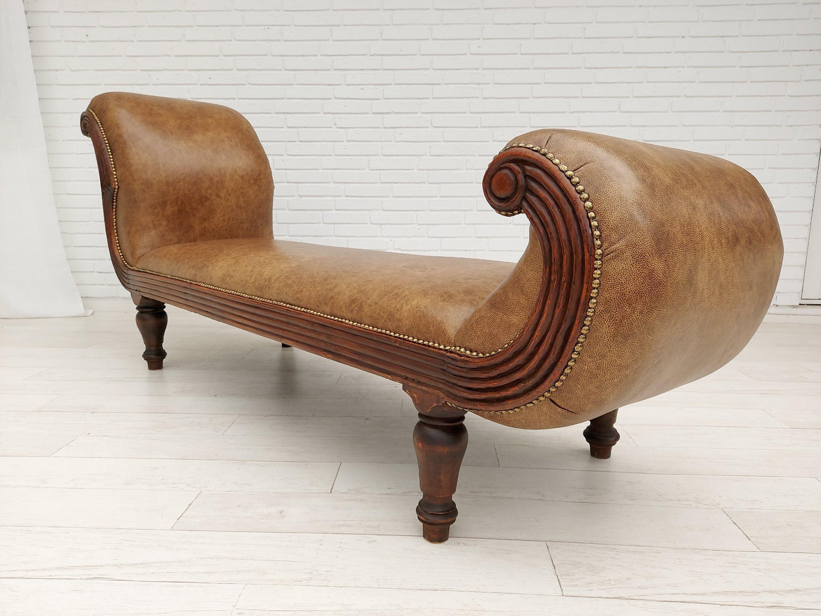 Leather Danish Antique Chaise Longue / Daybed, Early 20th Century, Renovated For Sale