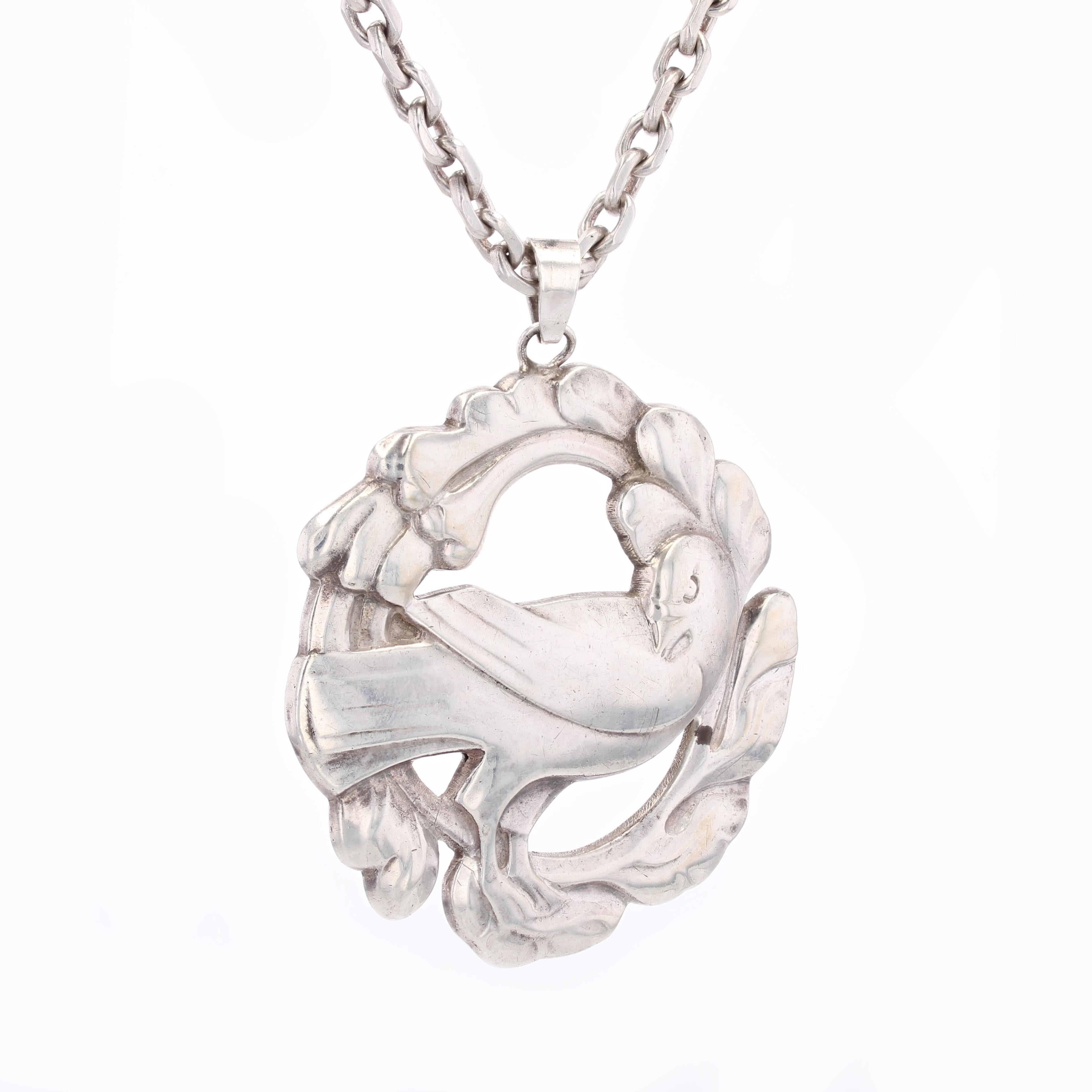 Collier en argent danois ancien signé Georg Jansen avec une colombe Bon état - En vente à Poitiers, FR