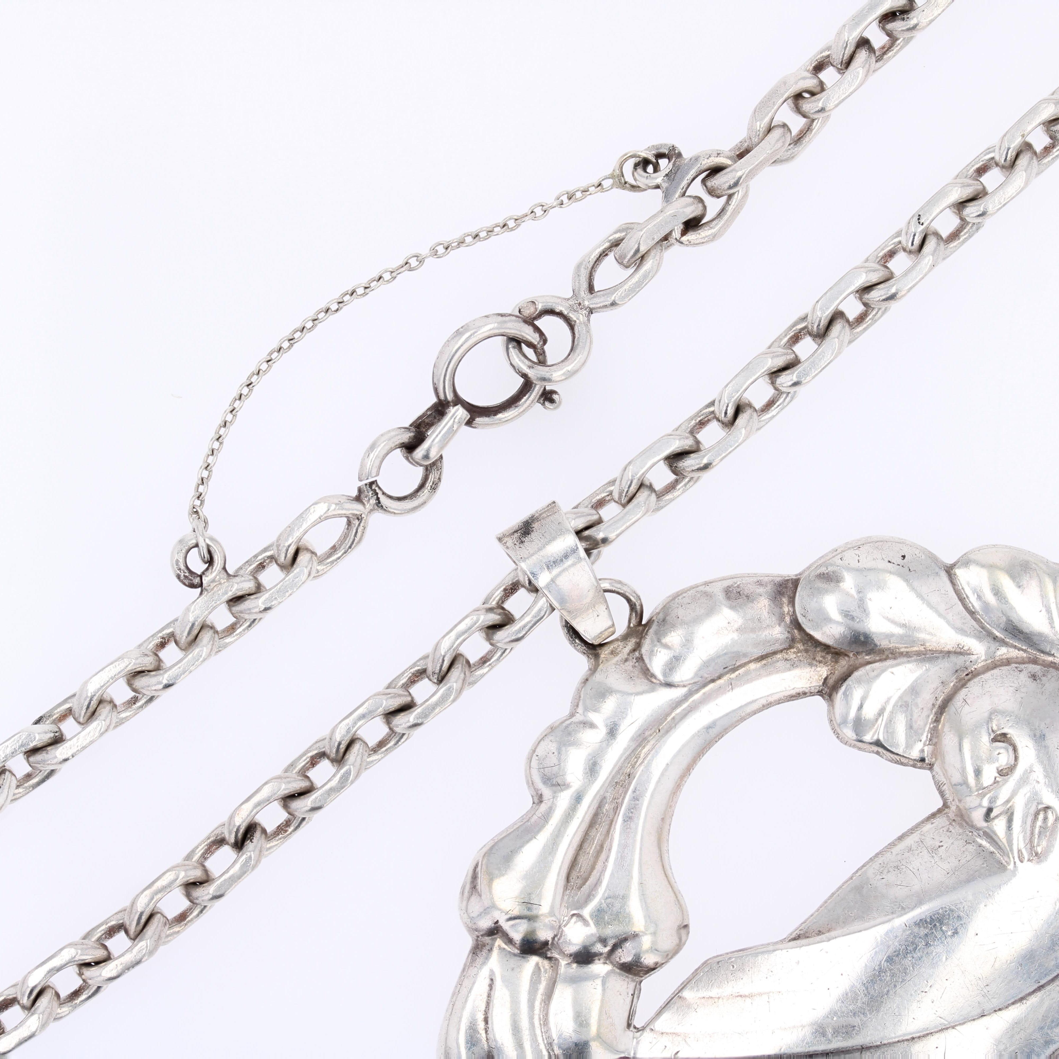 Collier en argent danois ancien signé Georg Jansen avec une colombe en vente 3