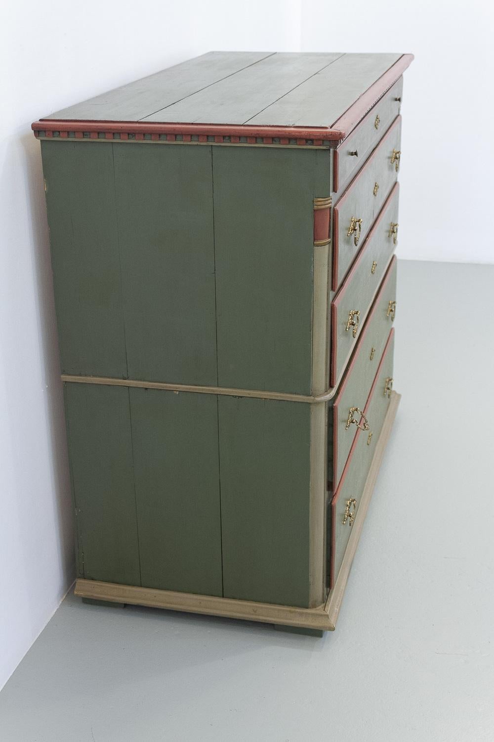 Danish Antique Green Chest of Drawers, 1850s. 8