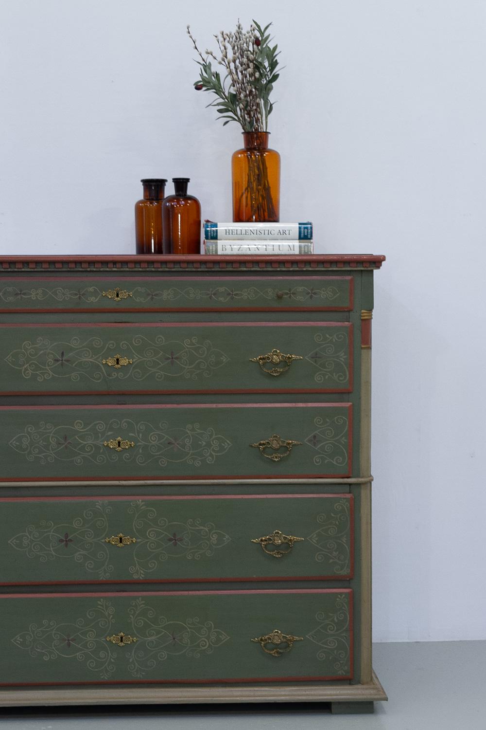 Danish Antique Green Chest of Drawers, 1850s. 11