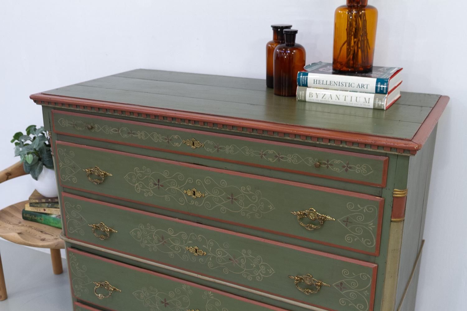 Danish Antique Green Chest of Drawers, 1850s. 12