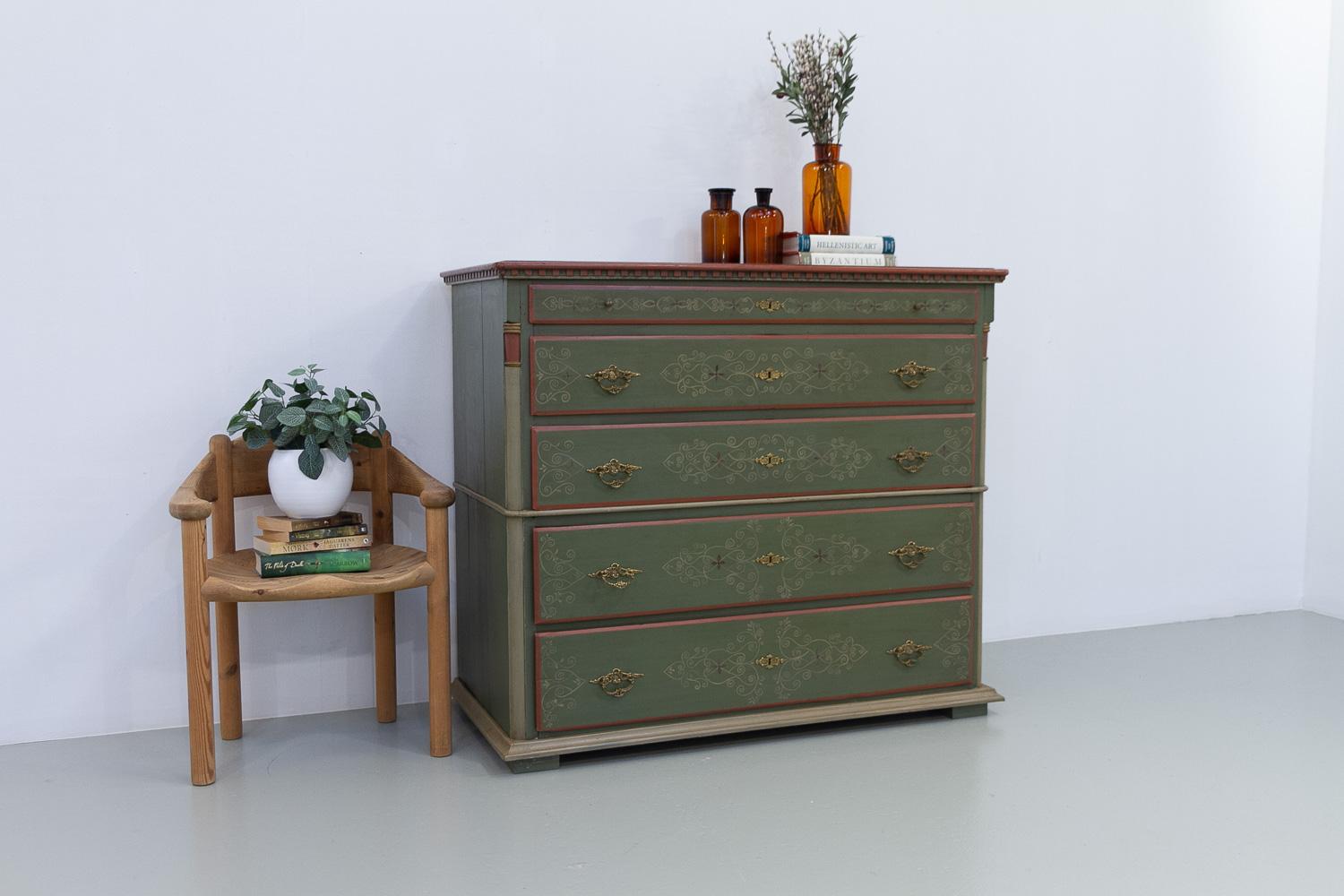 Danish Antique Green Chest of Drawers, 1850s. 14