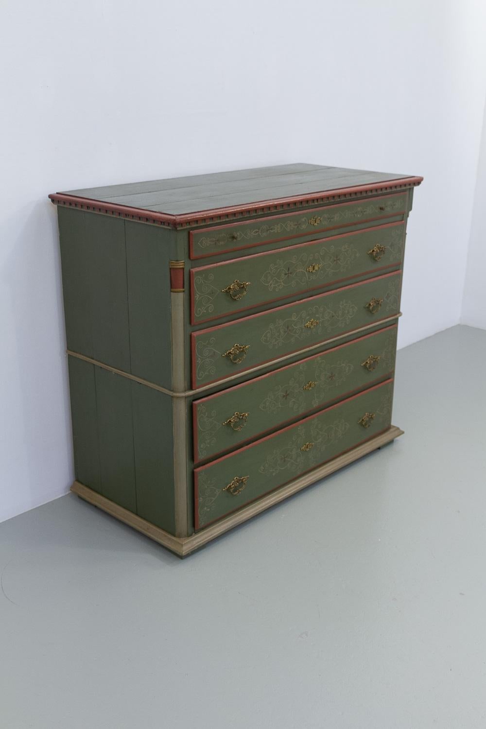 Danish Antique Green Chest of Drawers, 1850s. In Good Condition In Asaa, DK