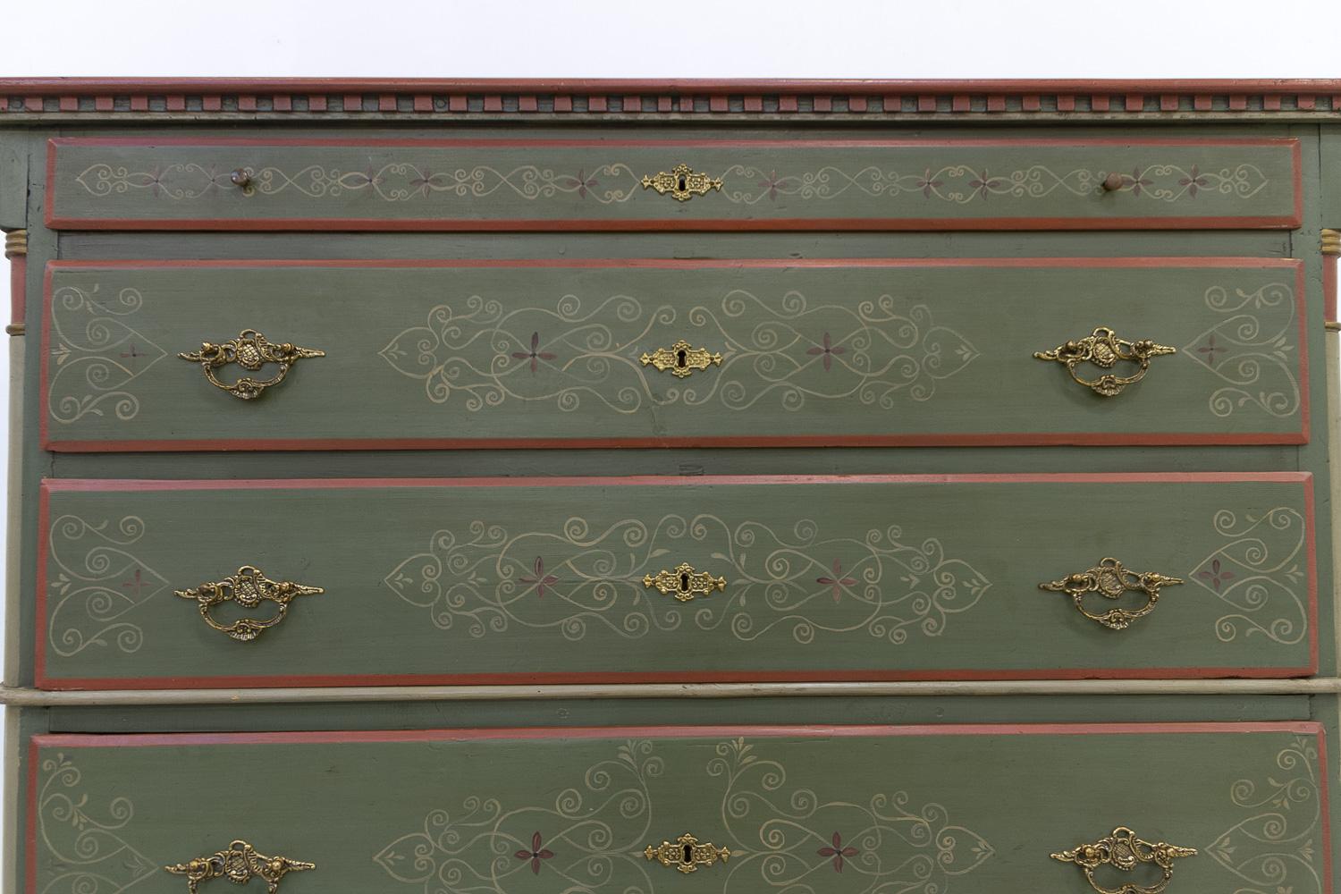 Pine Danish Antique Green Chest of Drawers, 1850s.