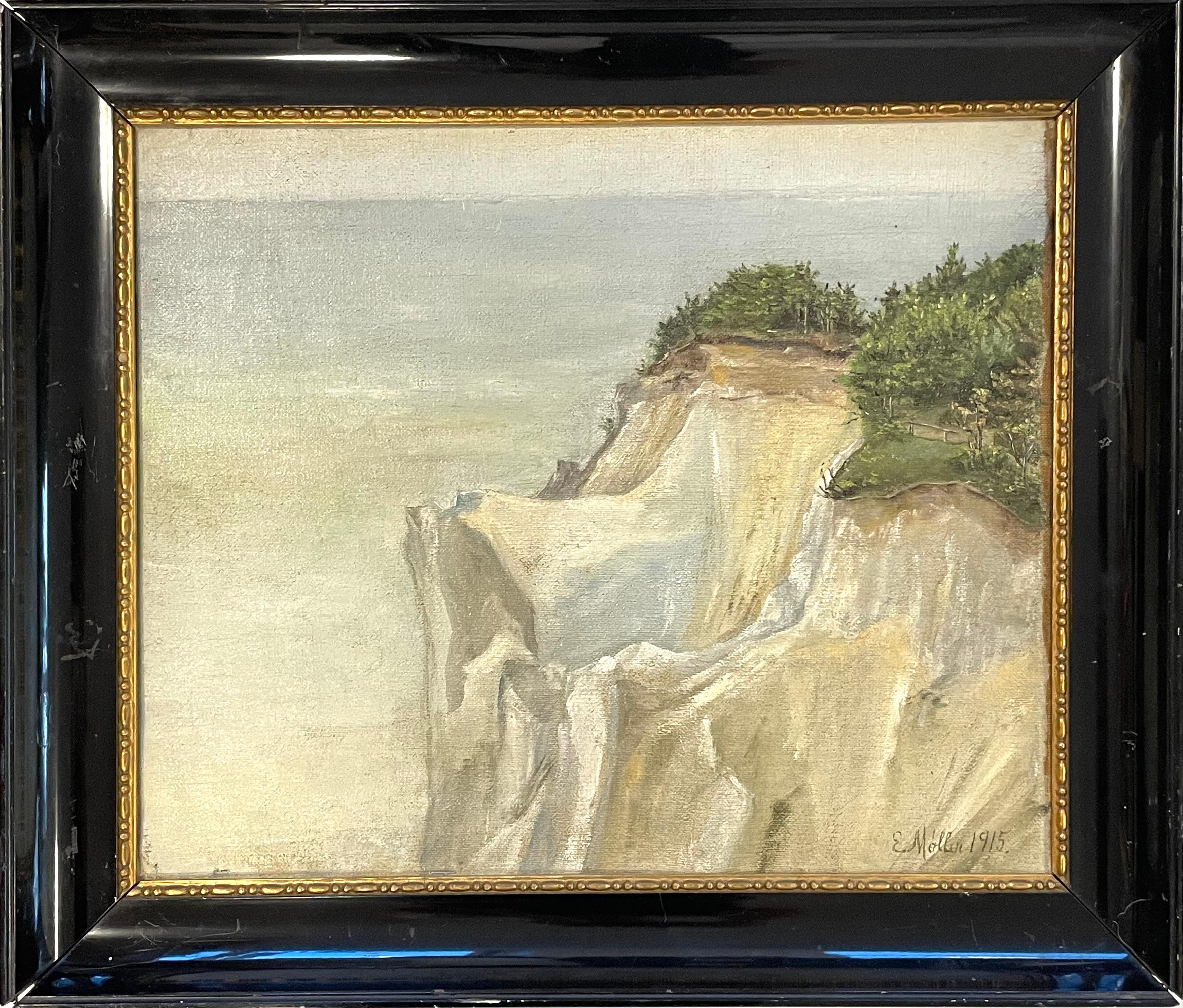 Dänische antike Landschaft Naturalist Ölgemälde aus 1915 von Møns Klint (Romantik) im Angebot