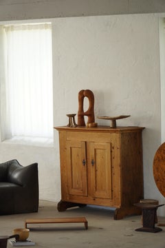 Danish Antique Pine Cabinet with Paneled Doors, Wabi Sabi, Late 18th Century
